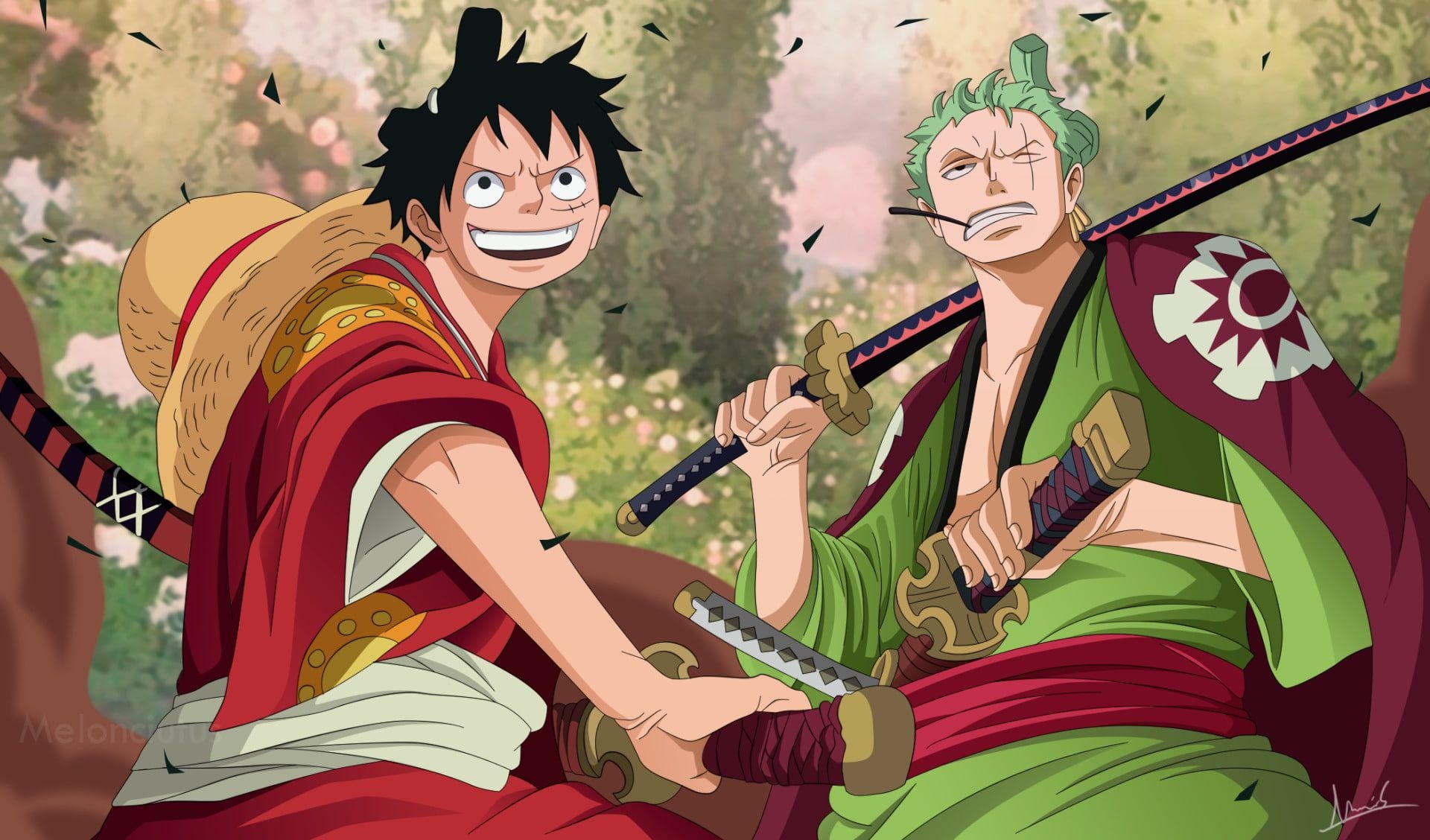 Roronoa Zoro, Monkey D. Luffy, Nidai Kitetsu, HD Desktop wallpaper