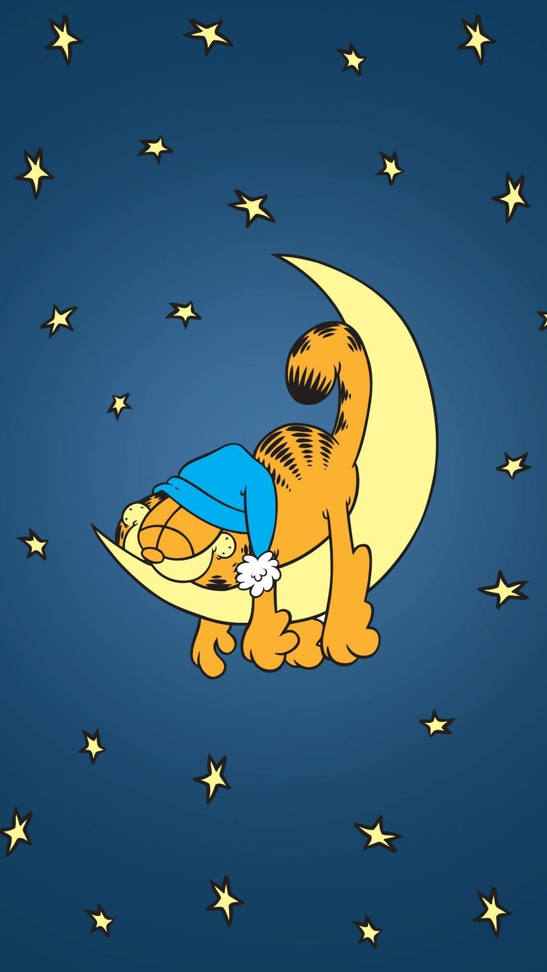 Garfield, Sleeping on the moon, Garfield wallpaper, Cute cartoon charm, 1080x1920 Full HD Phone