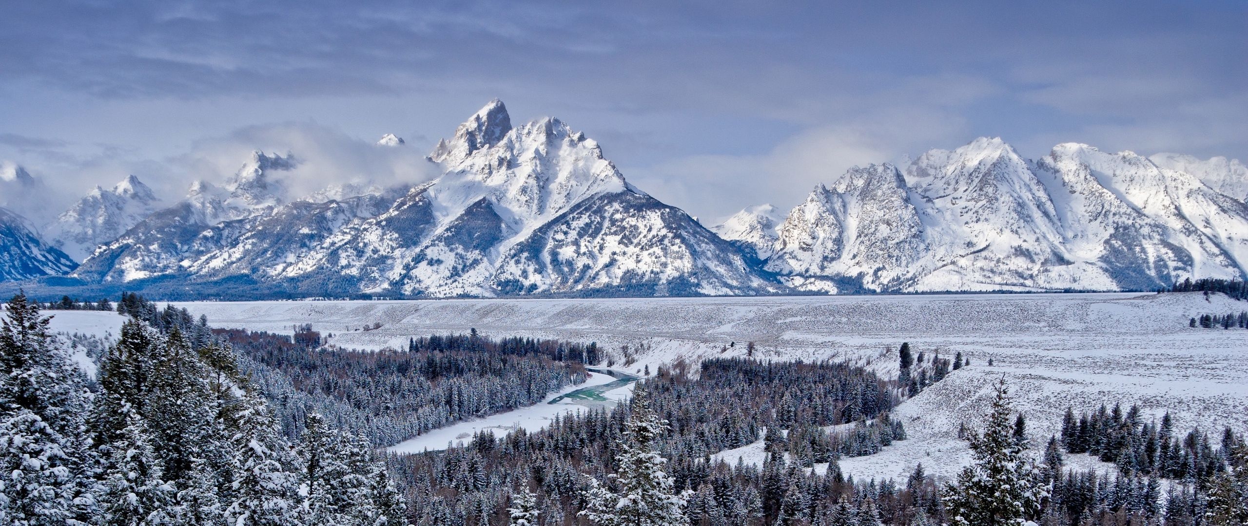 Grand Tetons winter, 4K HD backgrounds, 2560x1080 Dual Screen Desktop