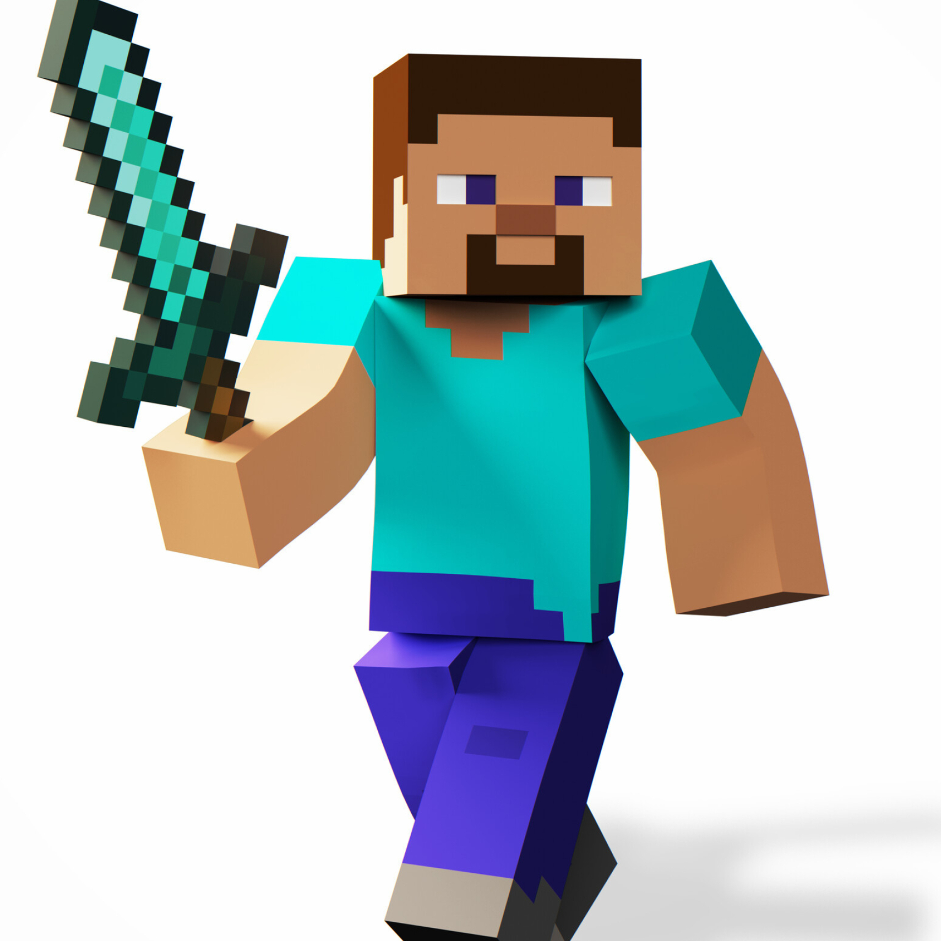 Steve, Minecraft diamond sword, White studio background, HD Phone wallpaper