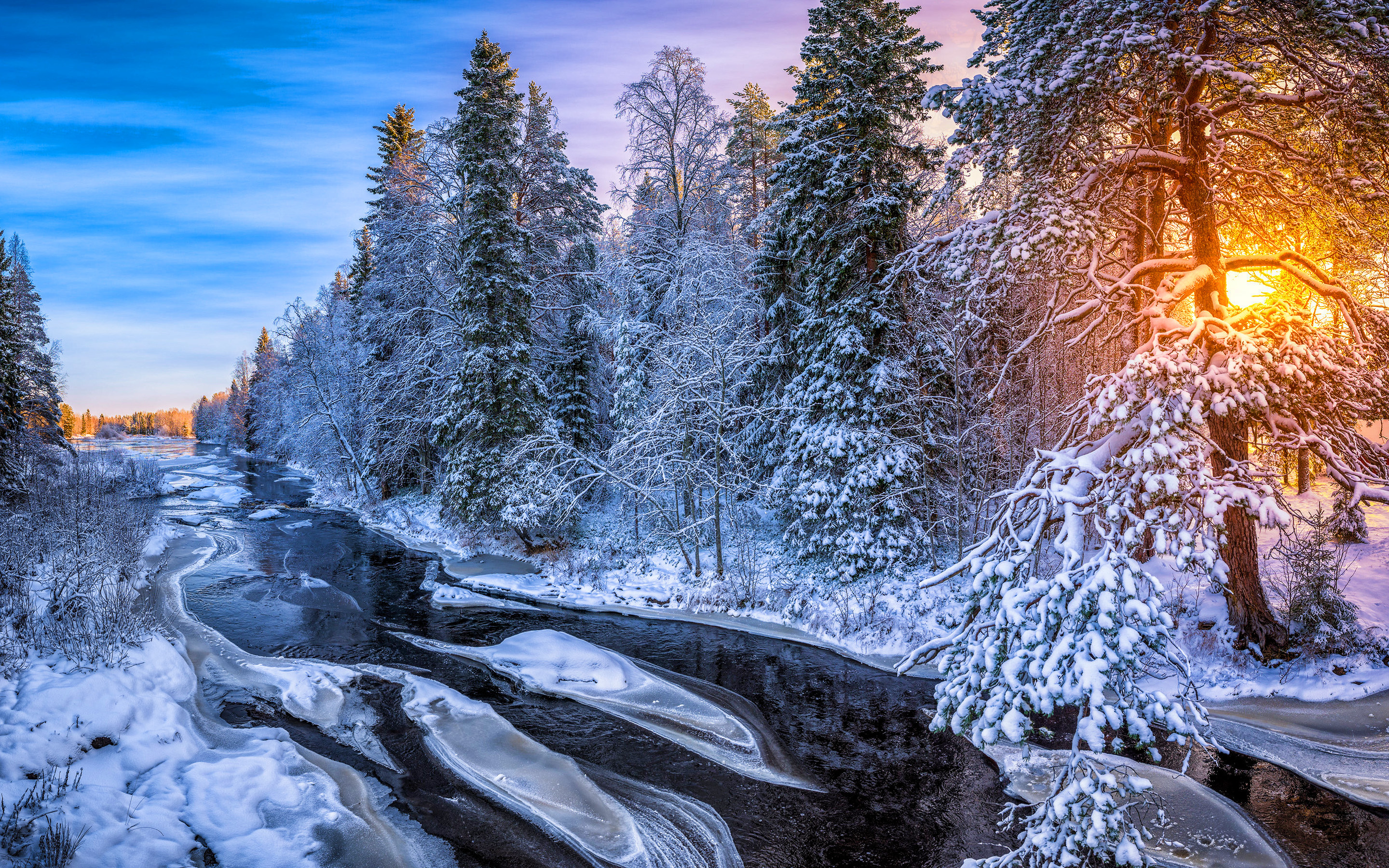 Winter beauty, Frozen rivers, Snowy forests, Breathtaking sunsets, 2880x1800 HD Desktop