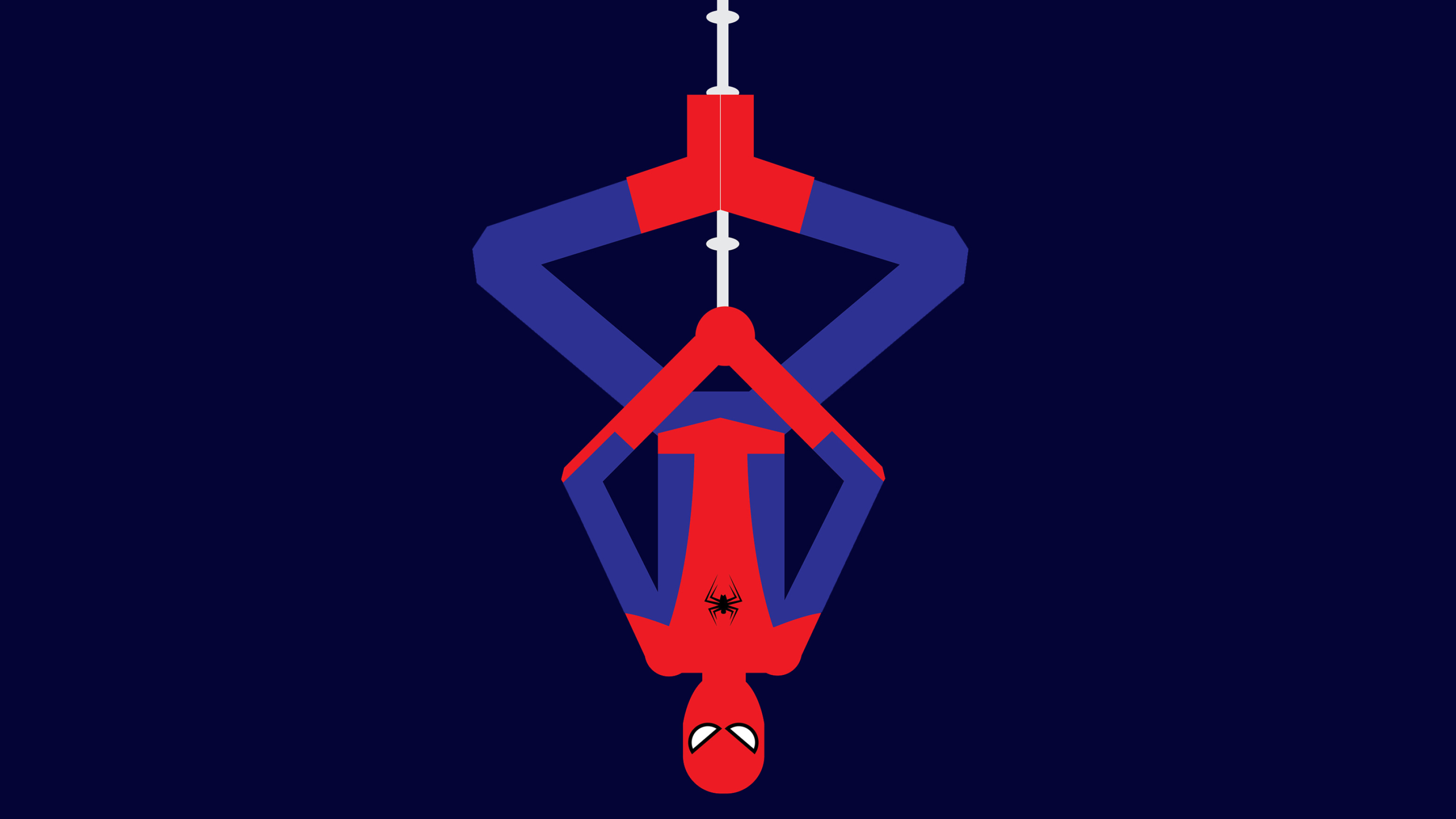Spider-Man, hanging upside down pose, spider web strand, 4K Desktop wallpaper