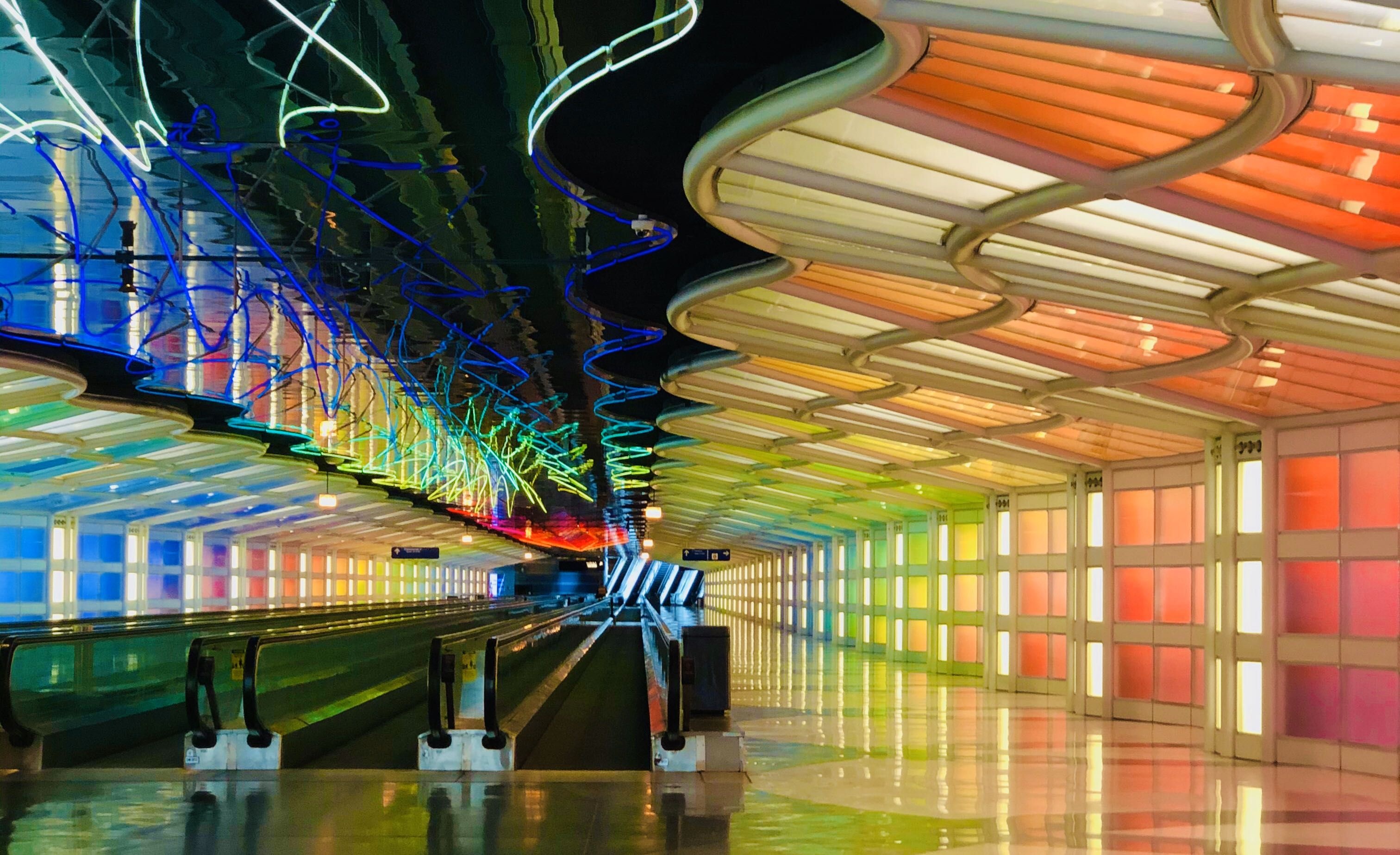 Chicago O'Hare Airport, Empty tunnel, Abandoned, Travels, 3030x1850 HD Desktop