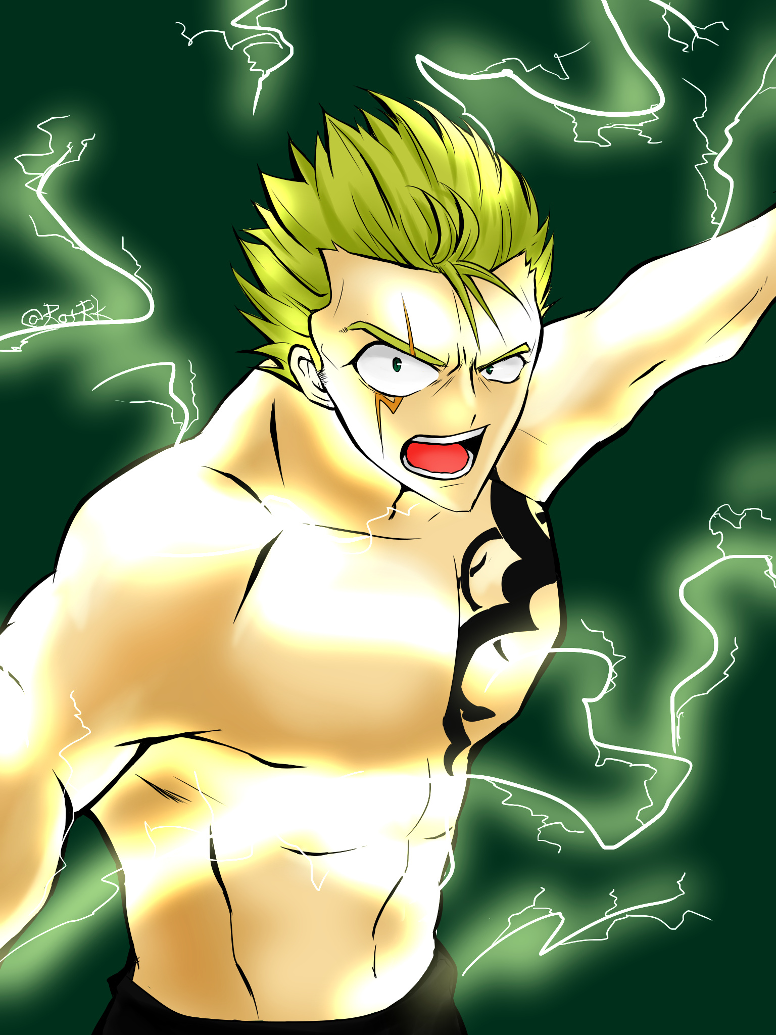 Laxus Dreyar, Fairy Tail series, Thunder Dragon, Striking anime artwork, 1540x2050 HD Phone