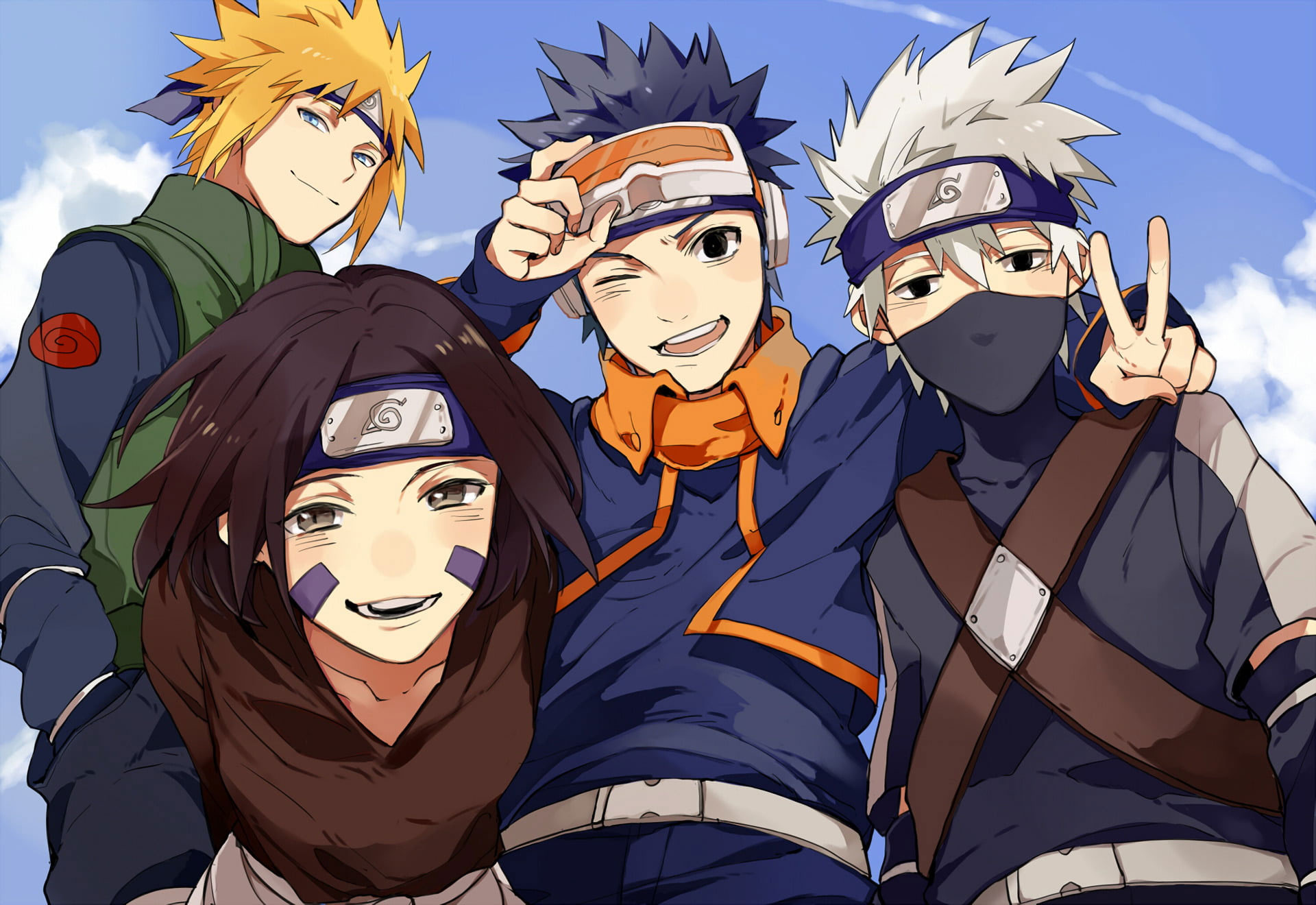 Team Minato, Obito Uchiha, Kakashi Hatake, Minato Namikaze, Rin Nohara, HD Desktop wallpaper
