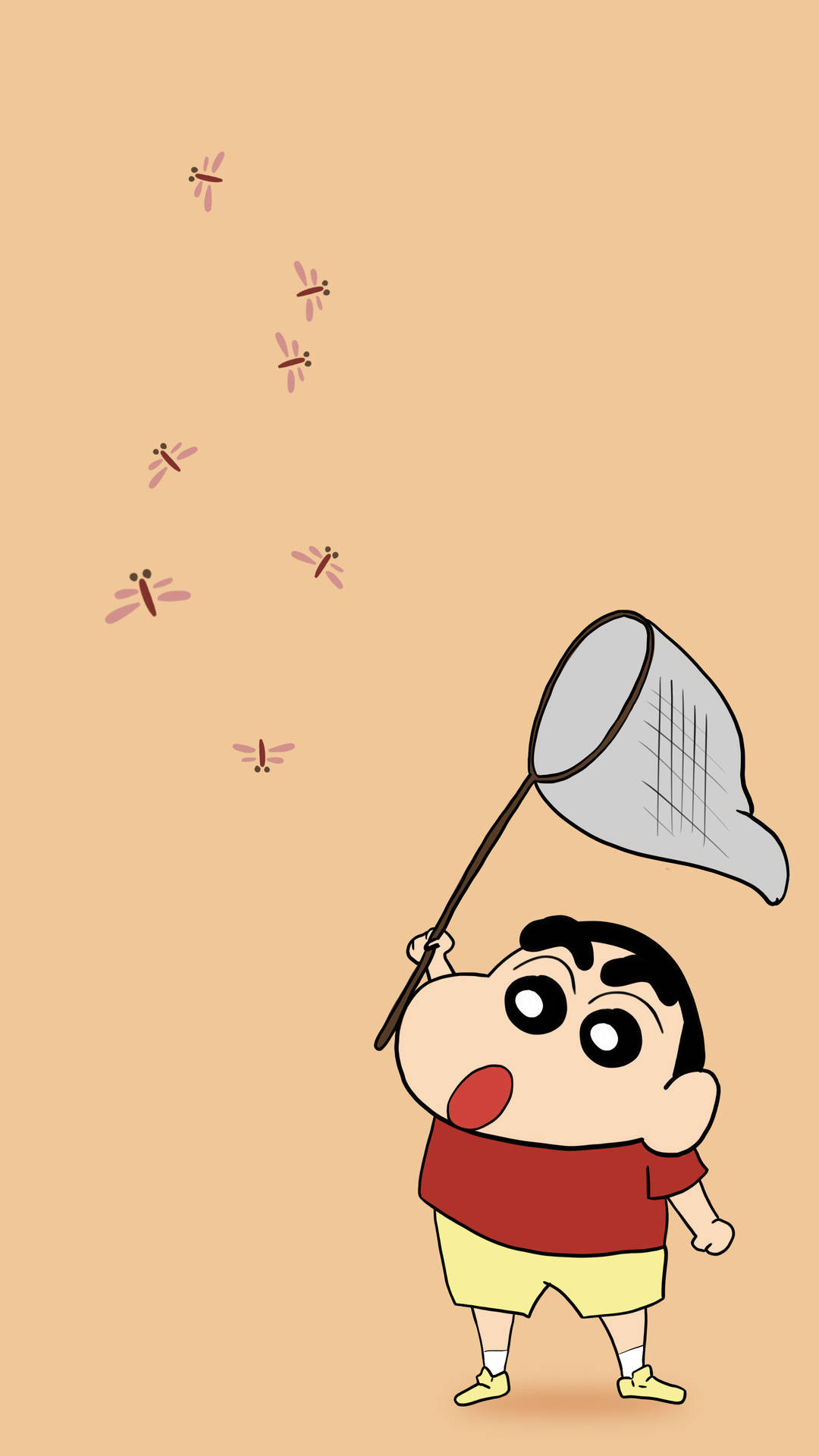 Shinnosuke Nohara, butterfly net, flying dragonflies, Full HD Phone wallpaper