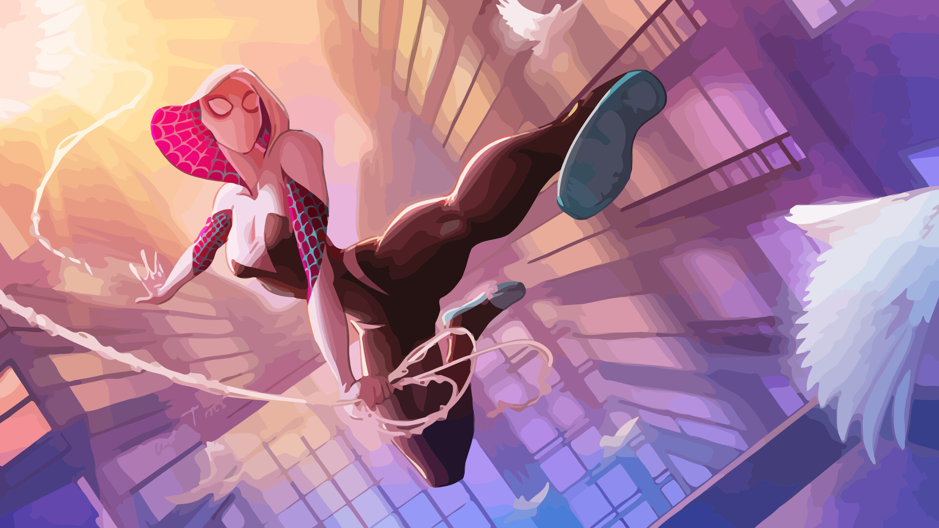 Spider-Gwen, Vibrant and stylish, Gwen Stacy's alter ego, Spidey adventures, 1920x1080 Full HD Desktop