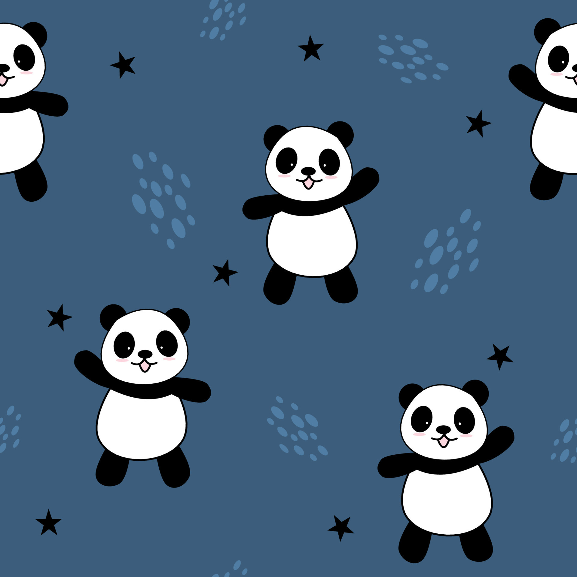 Waving cartoon panda, Black star motif, Slate blue pattern backdrop, HD Phone wallpaper