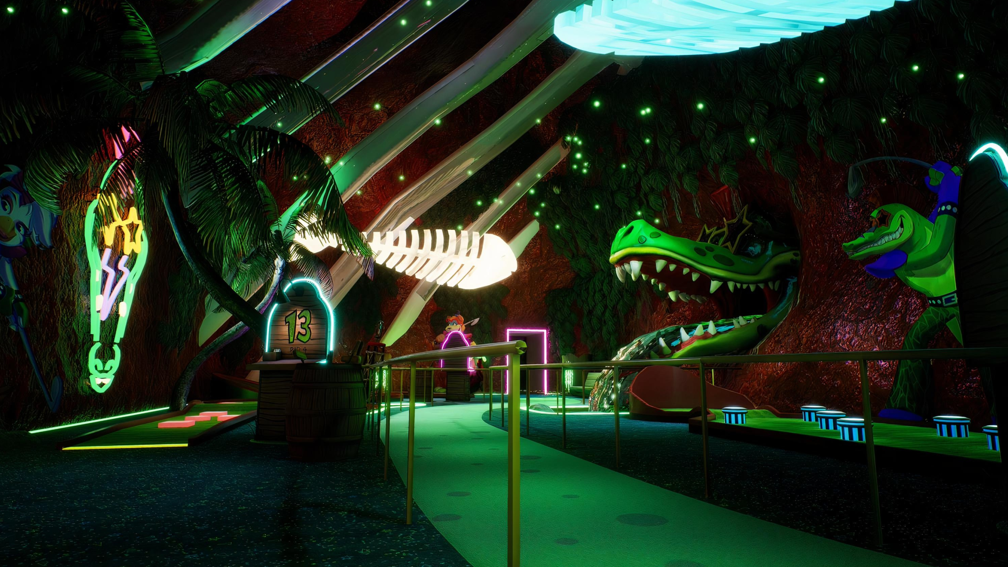 Monty's Gator Golf, Montgomery Gator figure, Mega Pizzaplex course, HD Desktop wallpaper