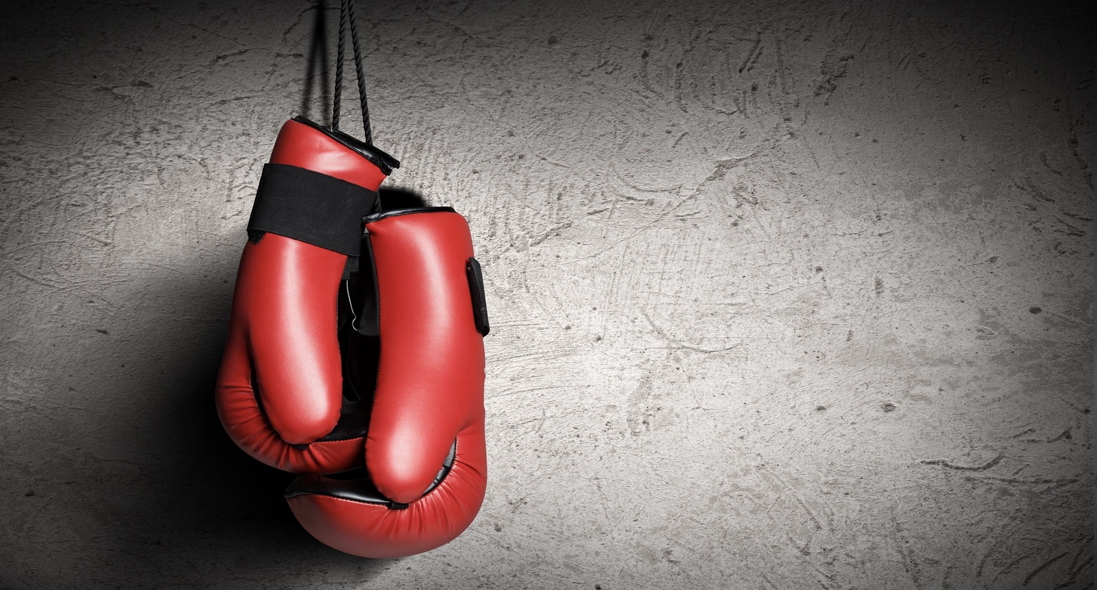 Hanging boxing gloves, Striking wallpaper, Sports symbol, Motivational image, 3840x2070 HD Desktop