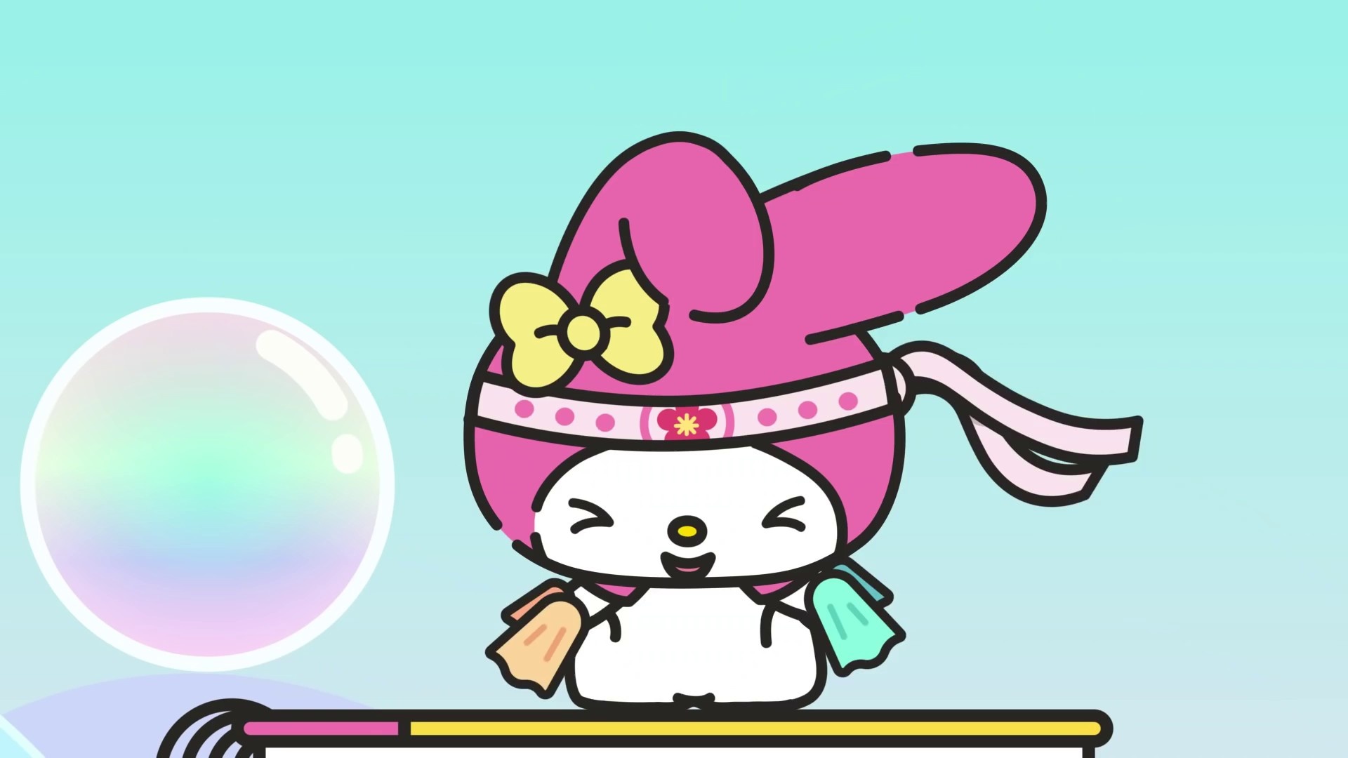 My Melody, Iridescent soap bubble, Pink hachimaki headband, Full HD Desktop wallpaper