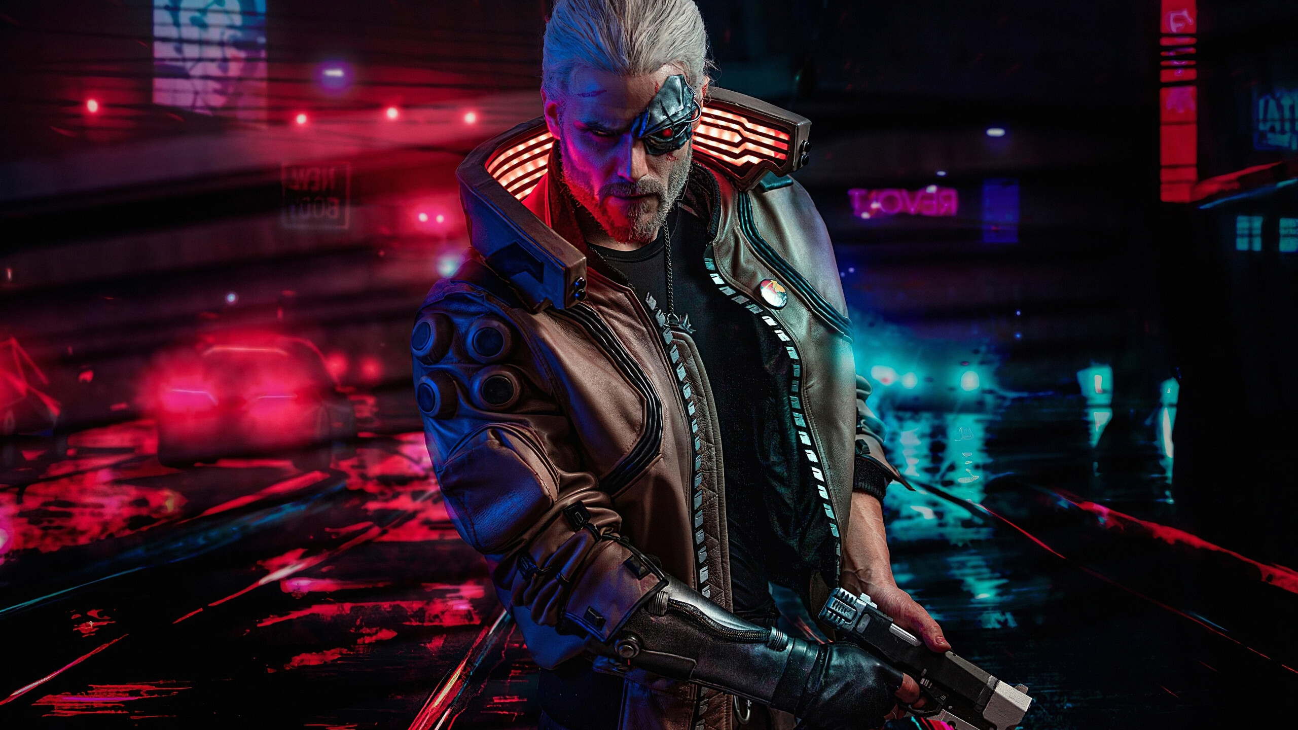 Cyberpunk 2077, Witcher connection, Futuristic world, Geralt of Rivia, 2560x1440 HD Desktop