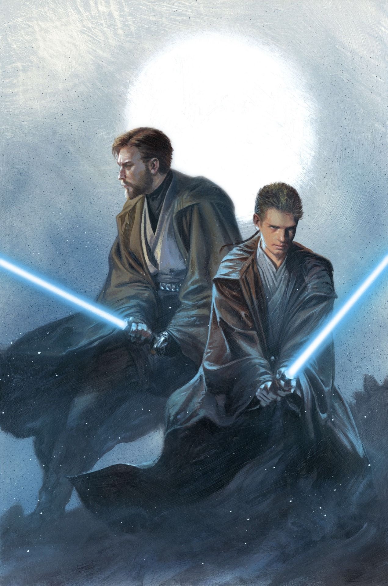 Anakin Skywalker, Obi-Wan Kenobi, Glowing blue lightsaber, HD Phone wallpaper