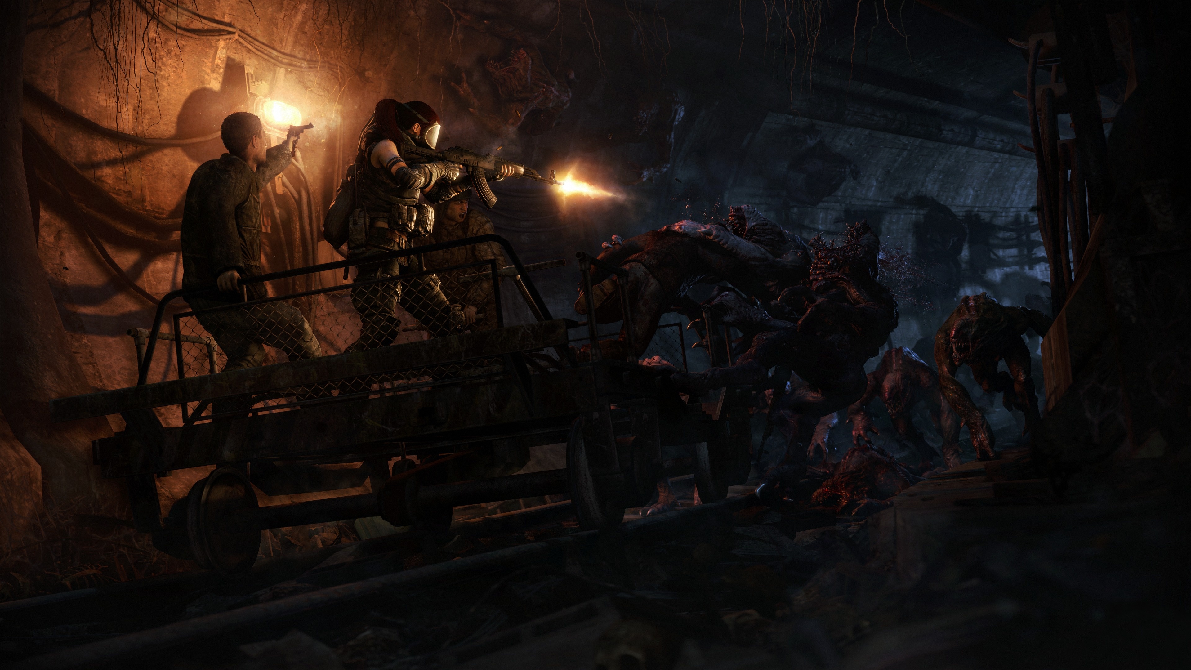 Metro 2033, Firing monsters, Assault rifle, 3D, 3840x2160 4K Desktop