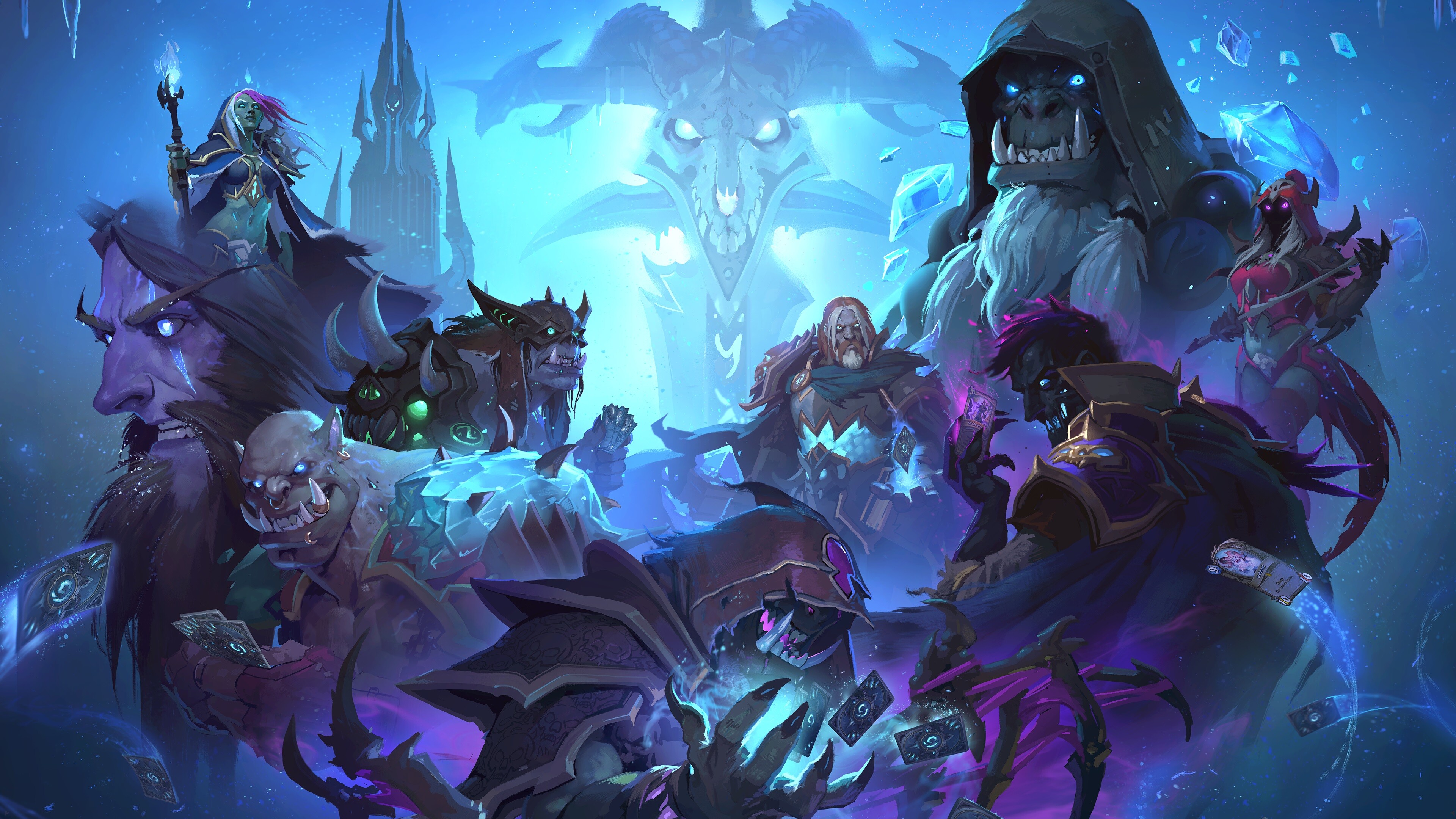 Warcraft crossover, Legendary heroes, Digital battlegrounds, Online card duels, 3840x2160 4K Desktop