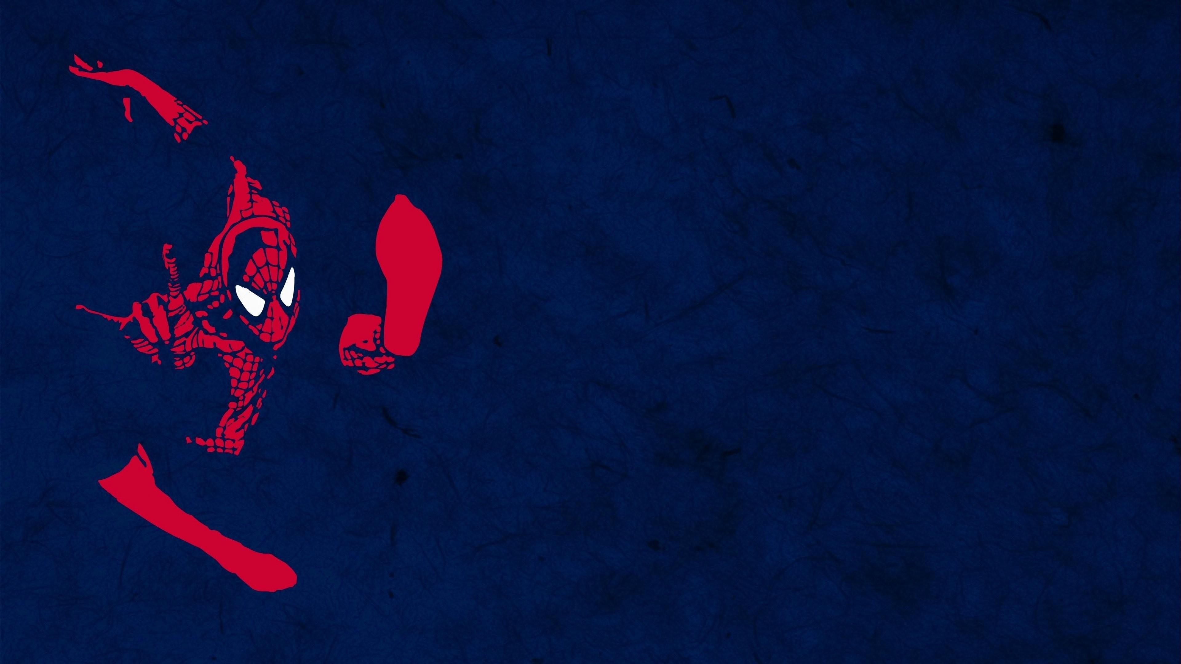 Spider-Man, red superhero silhouette, textured navy blue canvas, 4K Desktop wallpaper