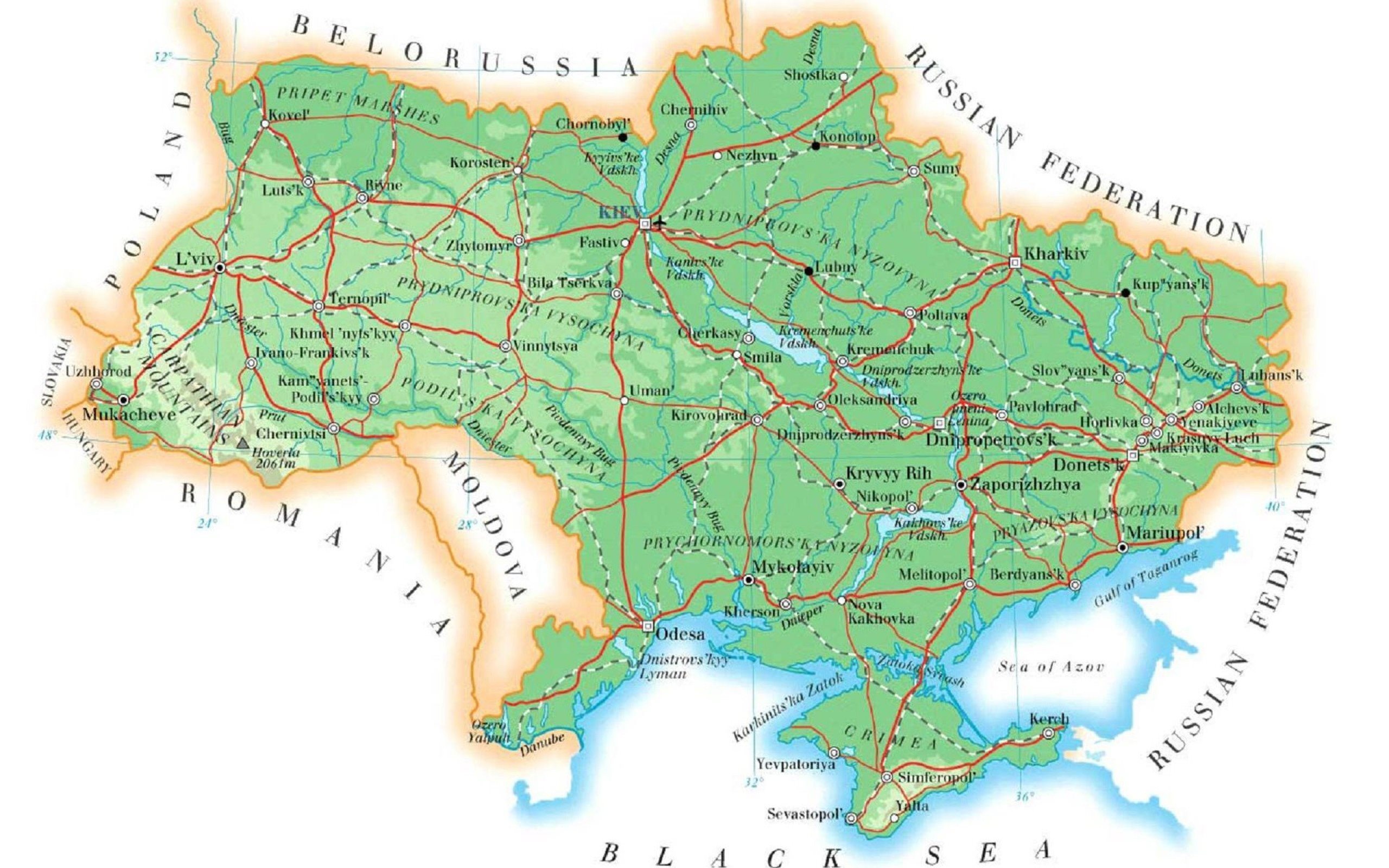 Map of Ukraine, Geographical representation, Detailed map, Travel reference, 2560x1600 HD Desktop