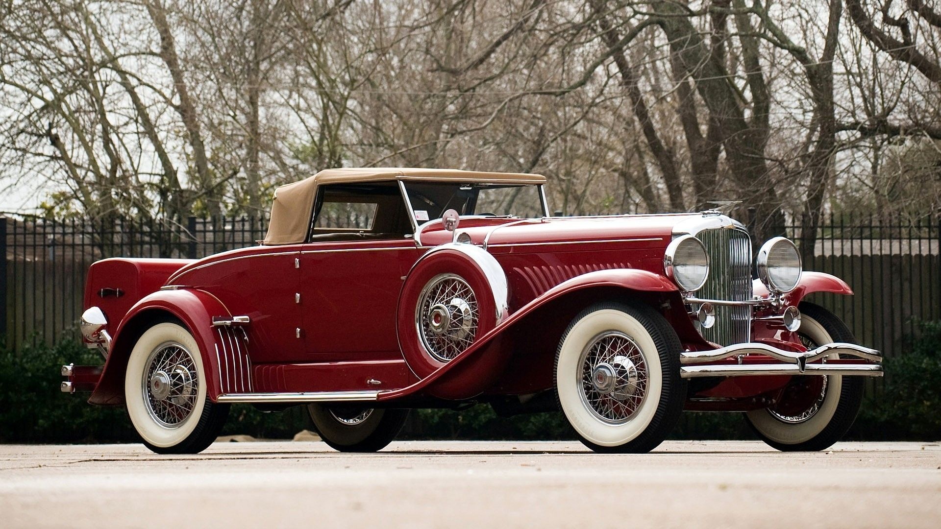 Duesenberg Model J, vintage roadster convertible, whitewall wire wheels, Full HD Desktop wallpaper