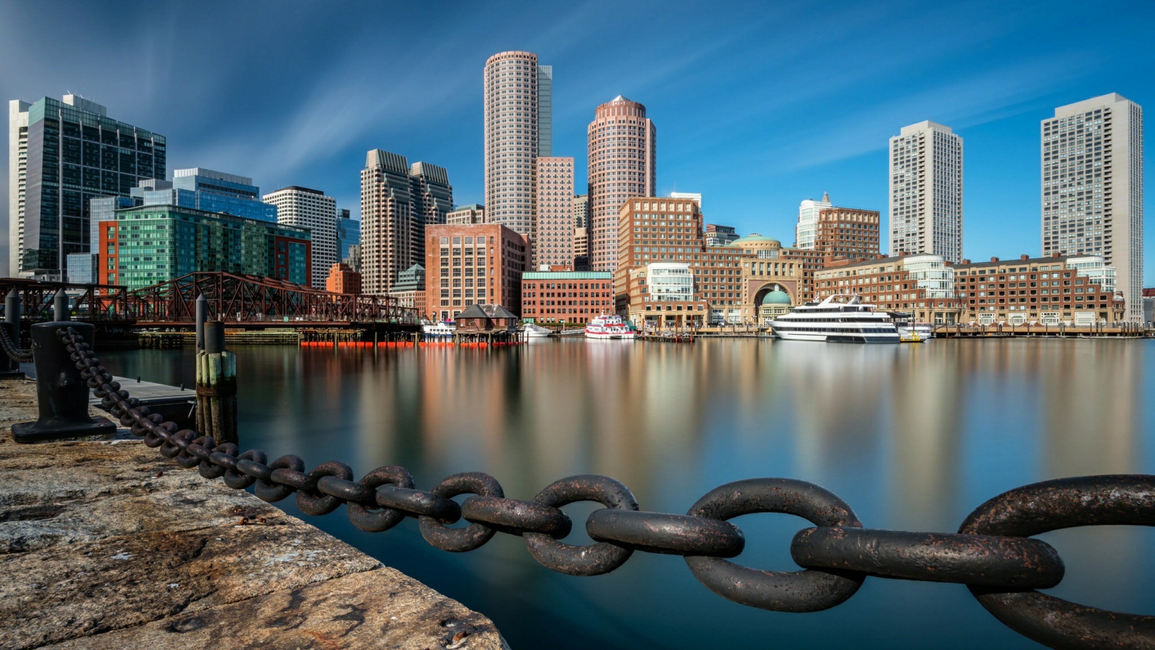 Fan Pier Park, Boston Skyline Wallpaper, 3840x2160 4K Desktop