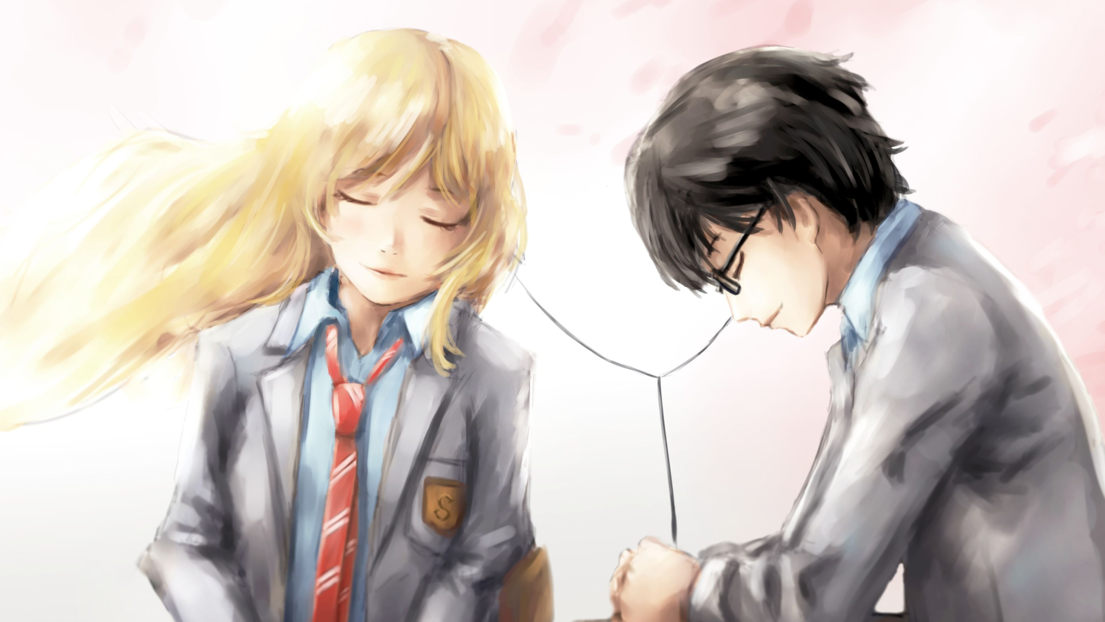 Kaori Miyazono, Kousei Arima, Shared wired earphones, 4K Desktop wallpaper