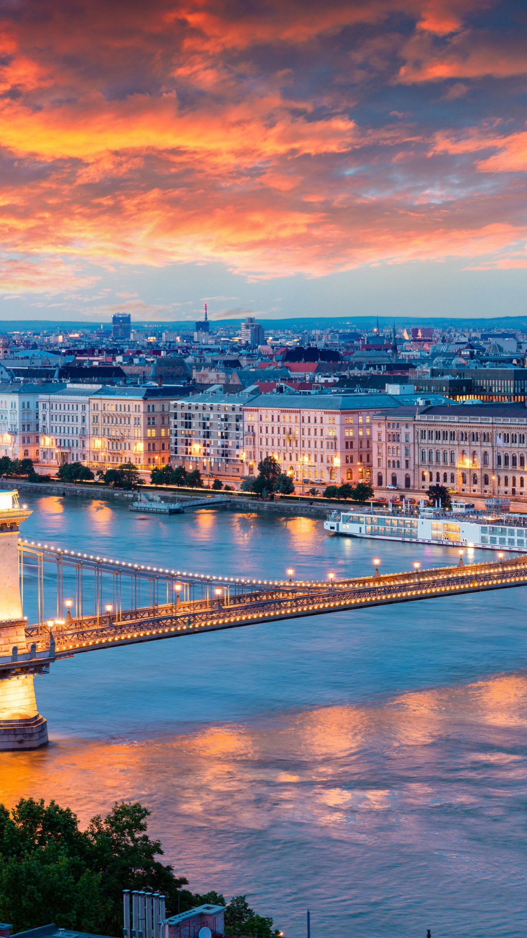 Hungary travels, River bridge lights, Reflection architecture, 8K wallpapers, 1080x1920 Full HD Phone