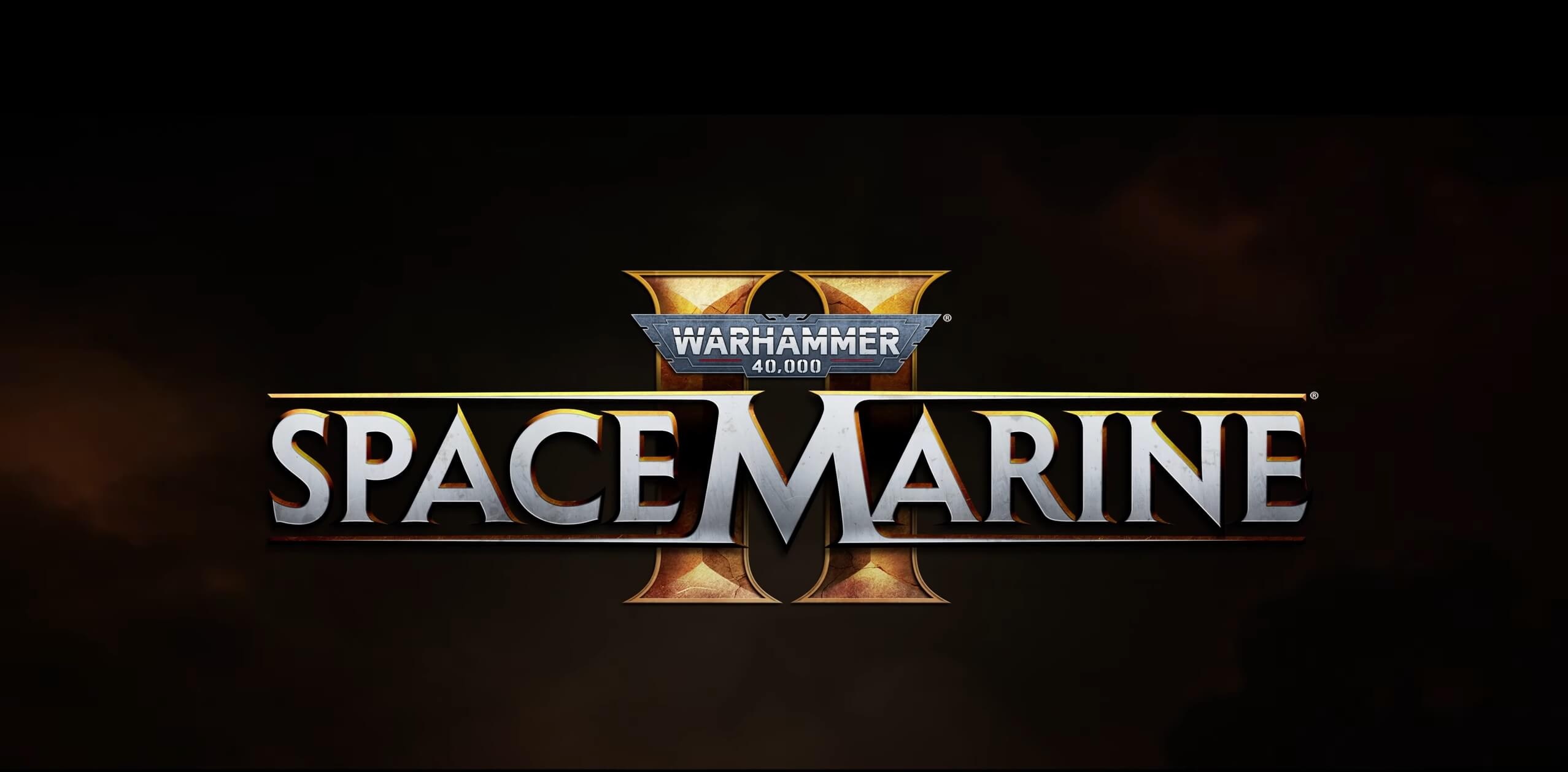 Warhammer 40,000: Space Marine II logo, Roman numeral II emblem, Dark smoky background, Dual Screen Desktop wallpaper