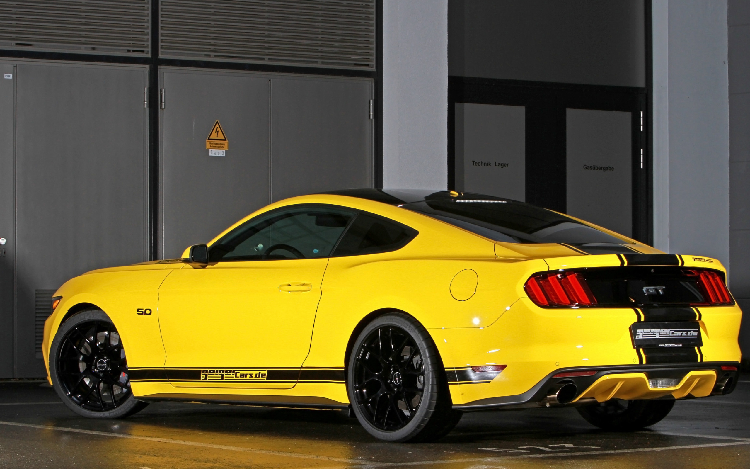 GeigerCars Ford Mustang GT, Black racing stripes, Gloss black alloy wheels, HD Desktop wallpaper