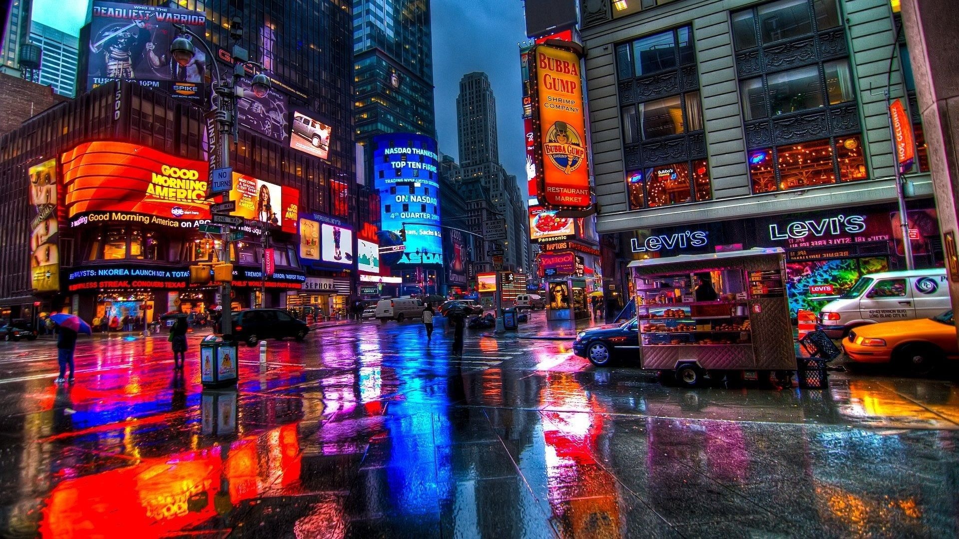 Colorful car, New York City rain, Time Square, Urban aesthetics, 1920x1080 Full HD Desktop