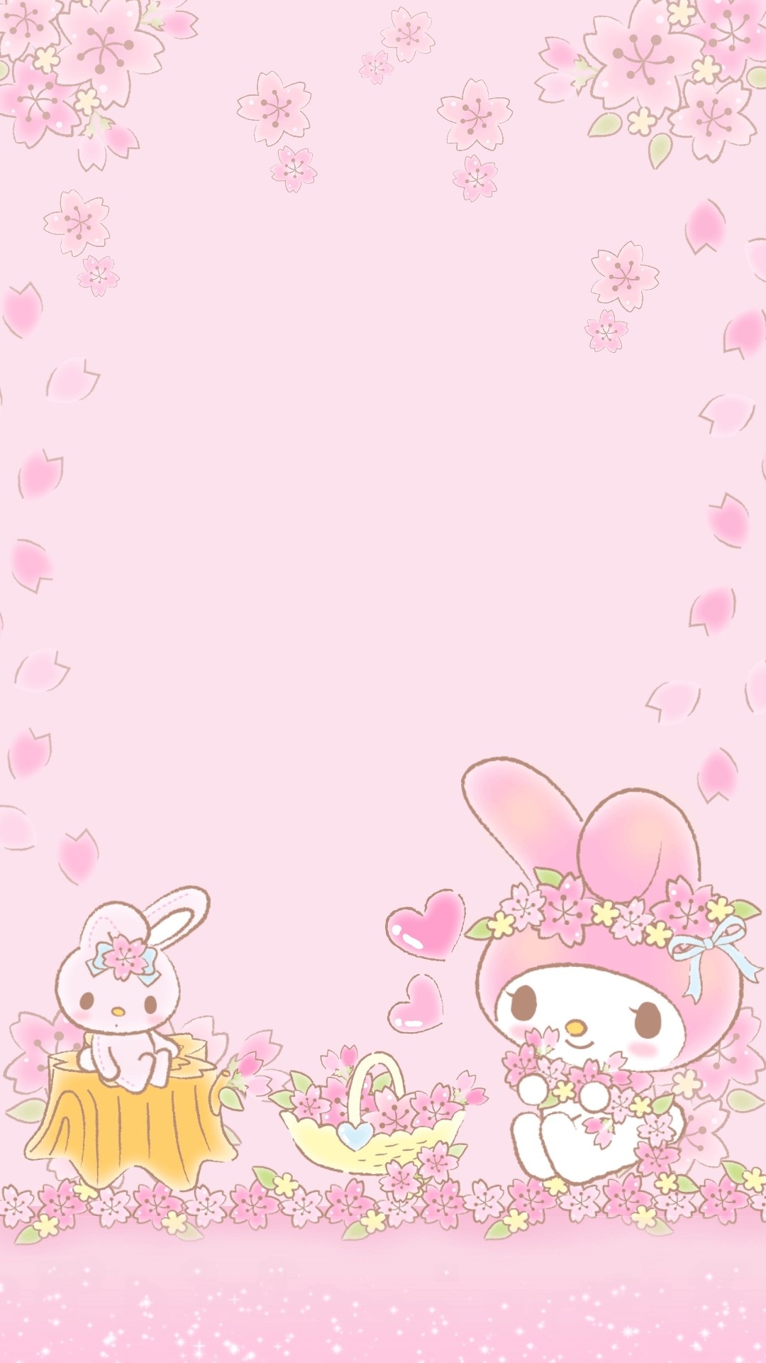 My Melody, sakura cherry blossoms, flower basket, Full HD Phone wallpaper