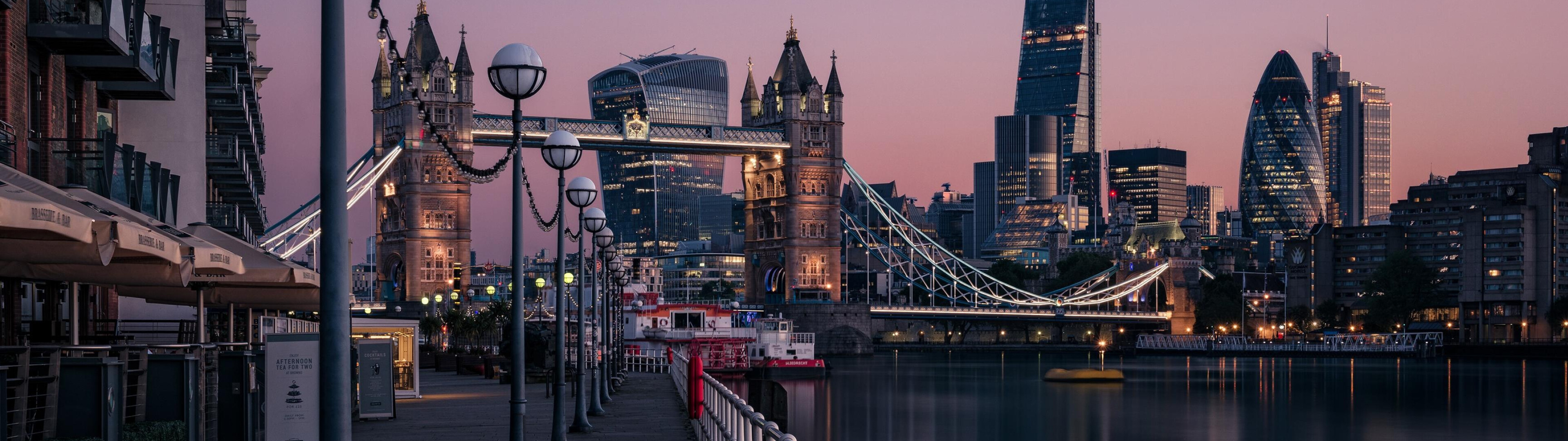 London Bridge, Iconic landmark, River Thames, Historical architecture, 3840x1080 Dual Screen Desktop