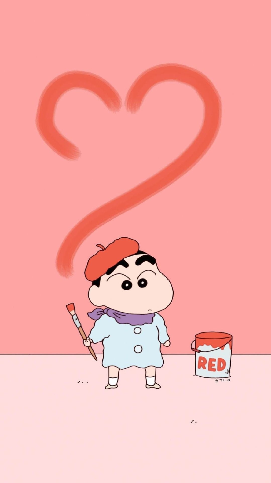 Shinnosuke Nohara, painted red heart, RED paint can, Full HD Phone wallpaper