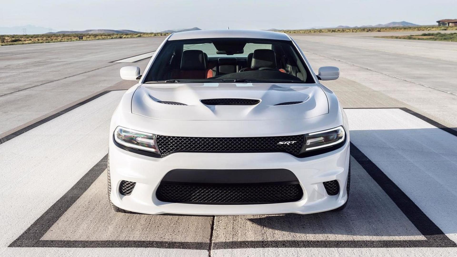 Dodge Charger SRT Hellcat, front grille SRT badge, concrete airstrip runway, Full HD Desktop wallpaper