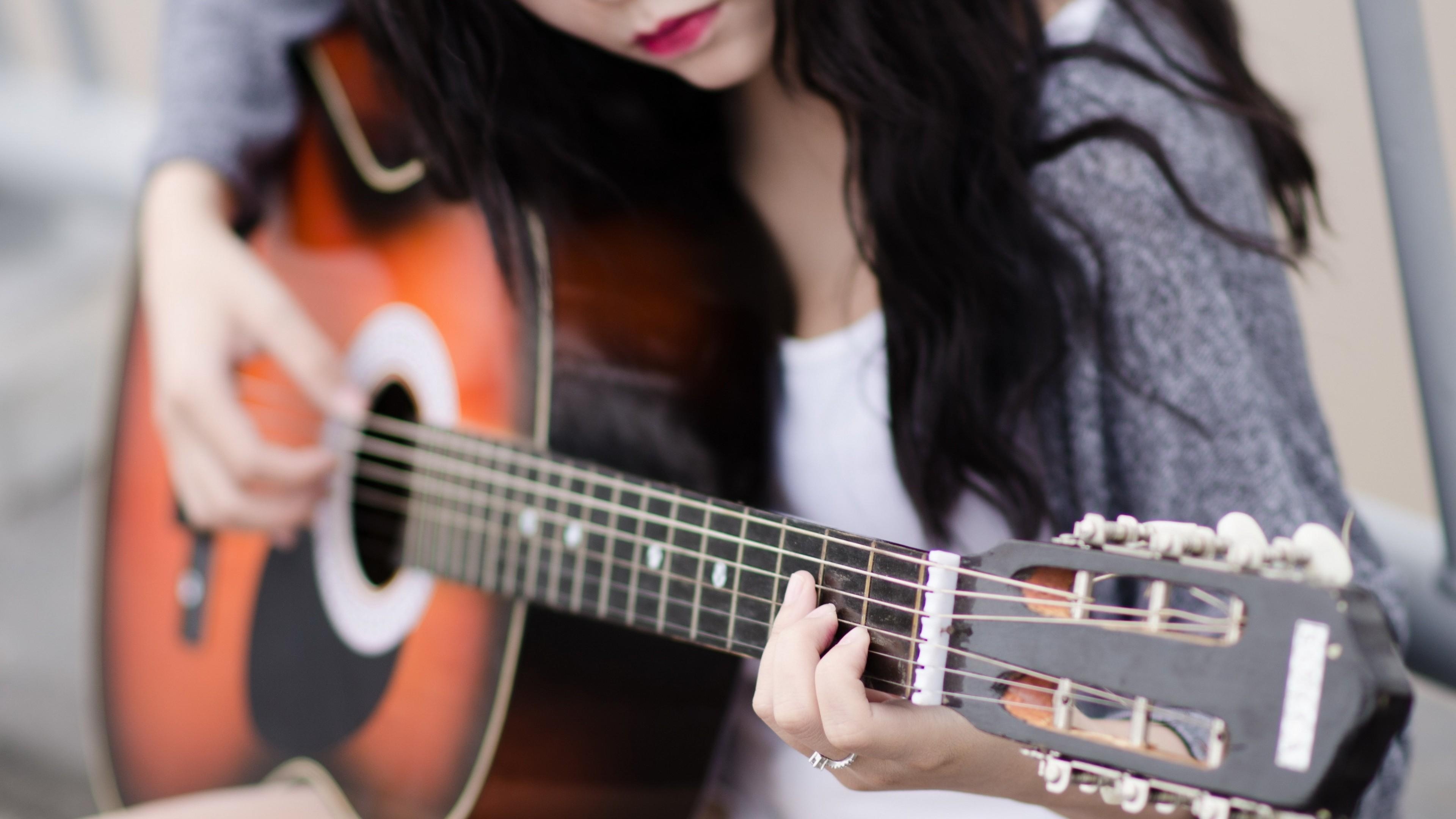 Guitar Player, Music, Women playing guitar, 3840x2160 4K Desktop