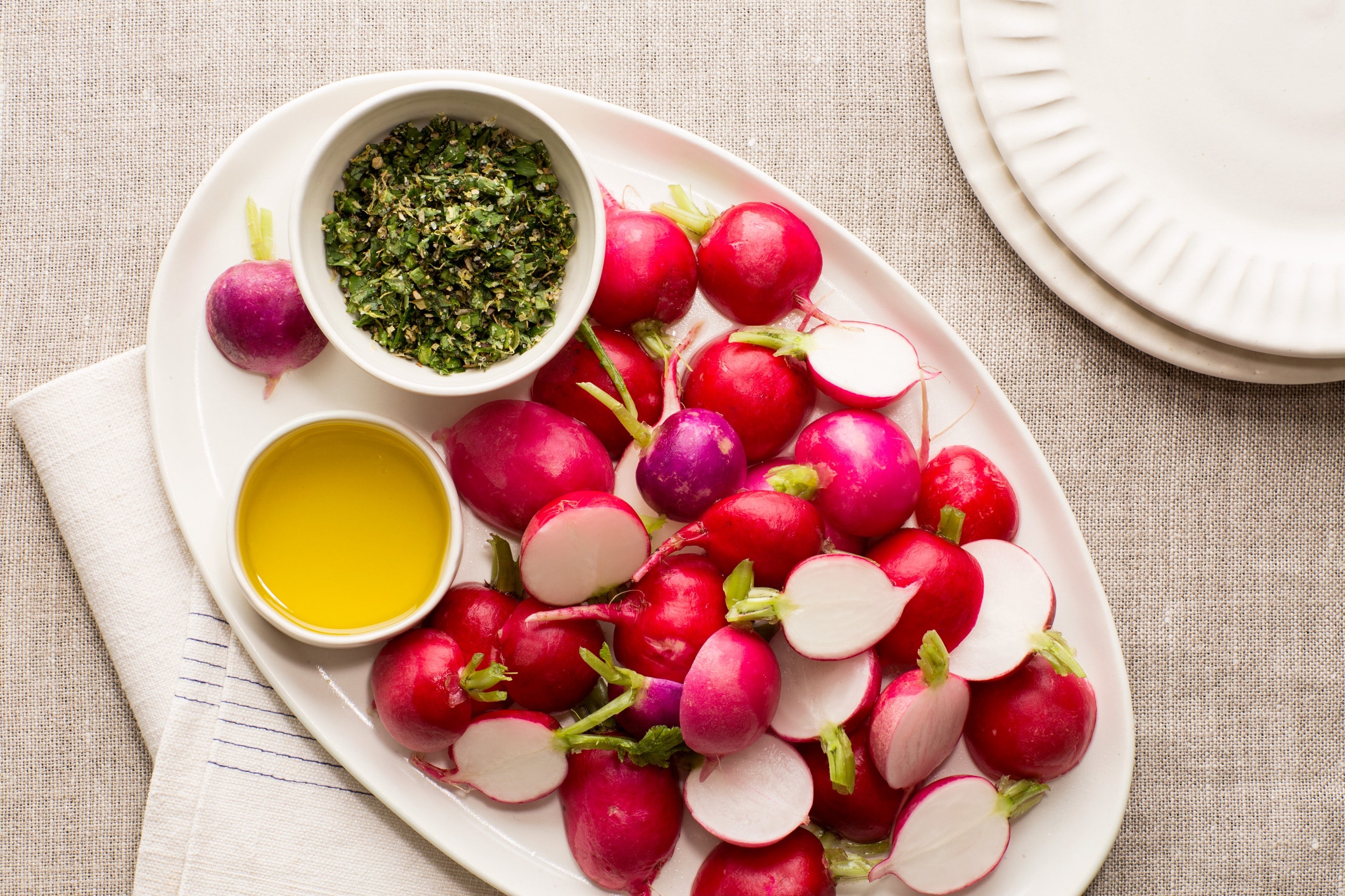 Radishes, Herbed salt, Olive oil, Flavorful recipe, 2600x1730 HD Desktop
