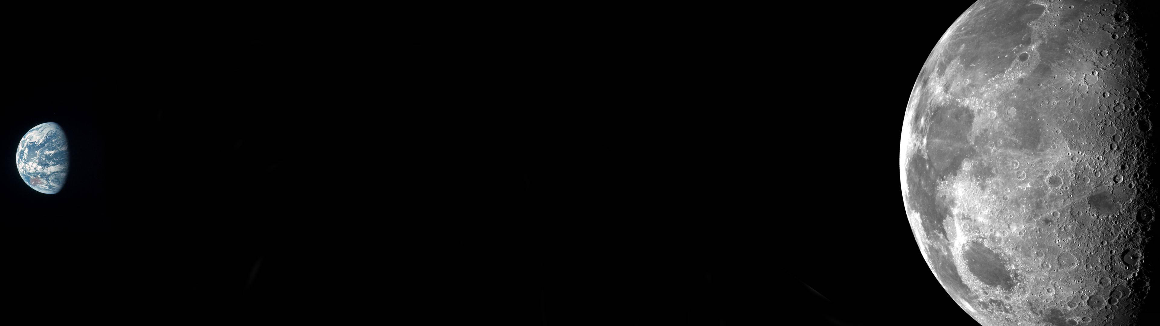 Earth and Moon, Dual Monitor Wallpaper, 3840x1080 Dual Screen Desktop