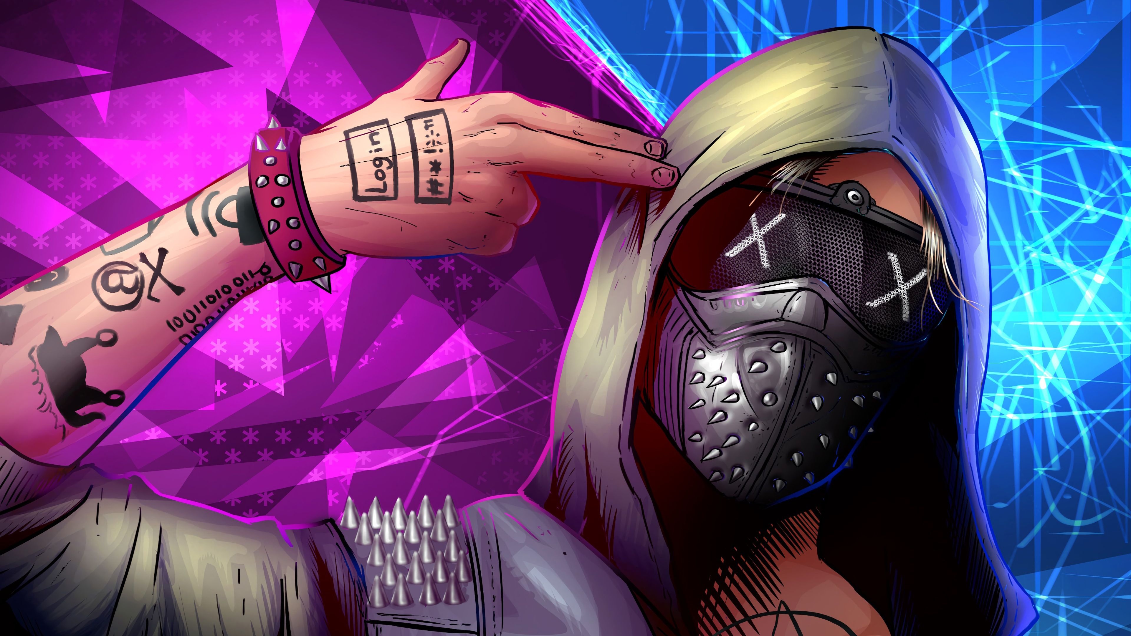 Wrench Watch Dogs 2, LED spiked mask, Login tattoo, 4K Desktop wallpaper