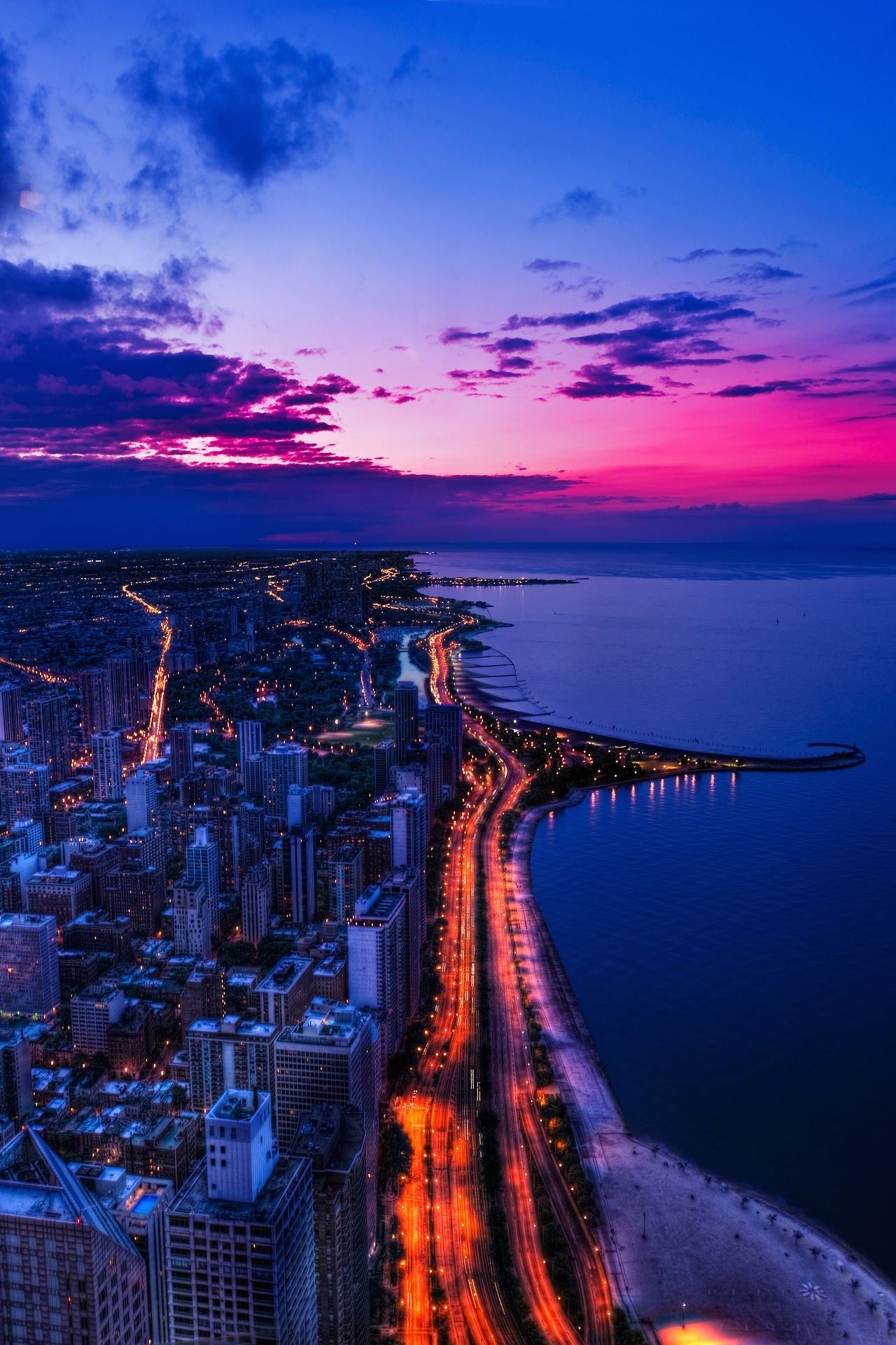 Lake Michigan, Majestic landscape, Serene waters, Urban cityscape, 1280x1920 HD Phone