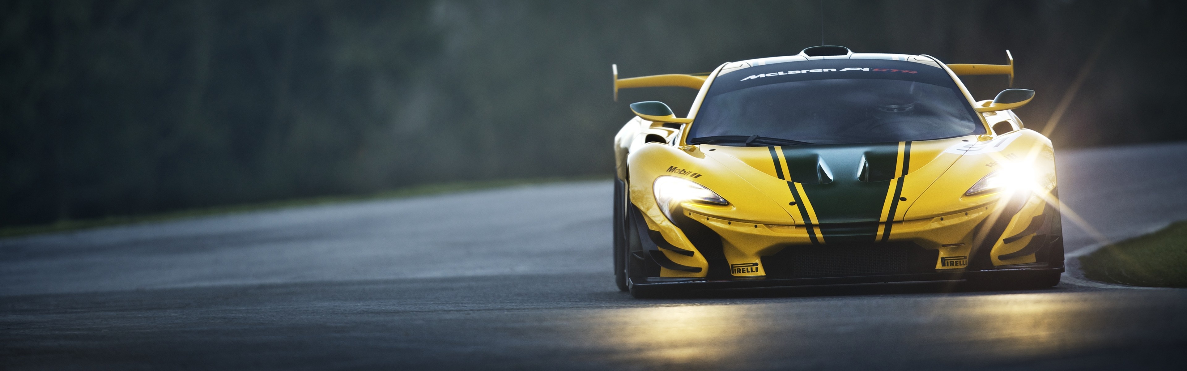 Mclaren P1, Track-ready hypercar, Breathtaking speed, Exquisite design, 3840x1200 Dual Screen Desktop