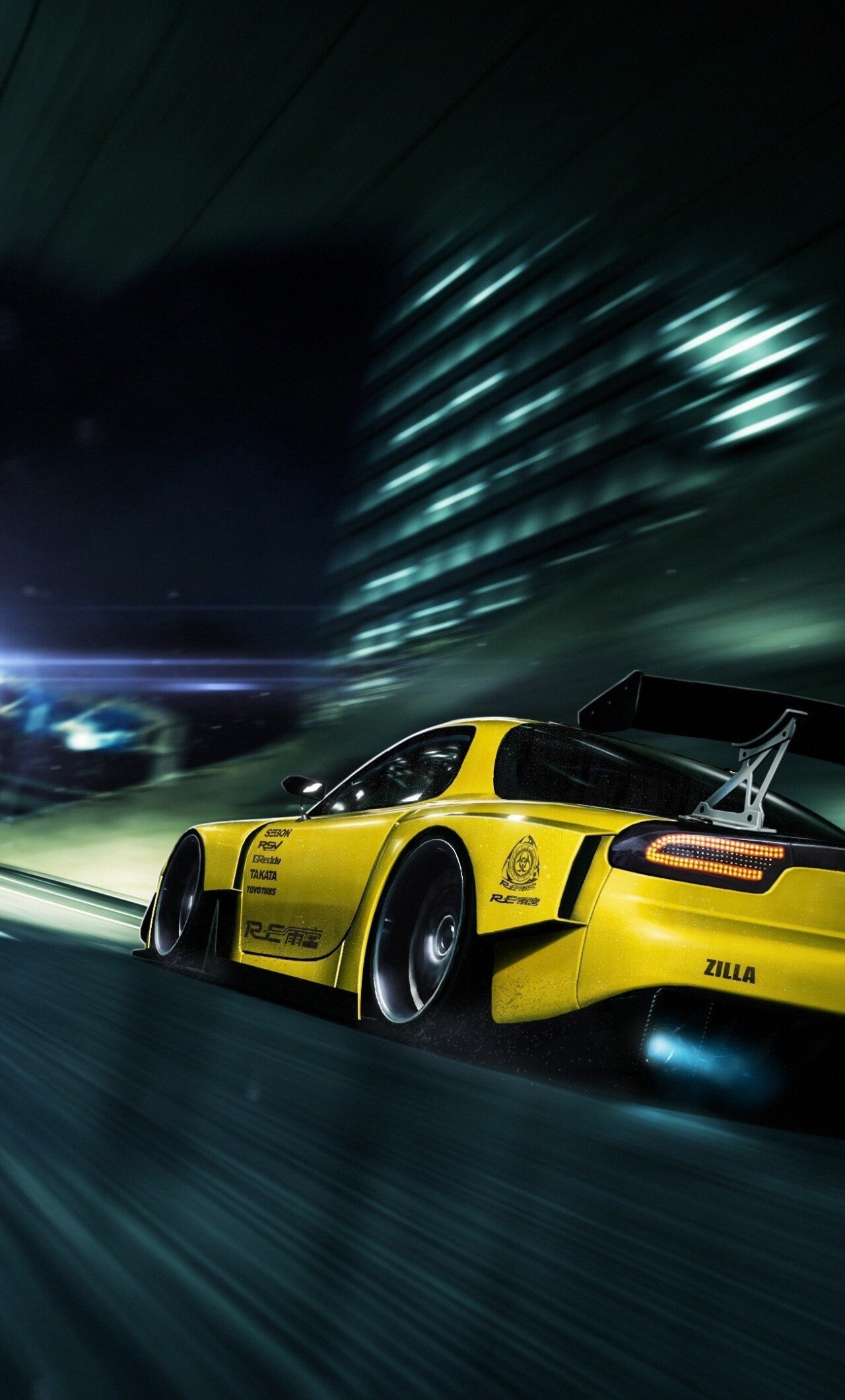 Mazda Auto, RX-7 race car, Artwork wallpaper, High-quality image, 1280x2120 HD Phone