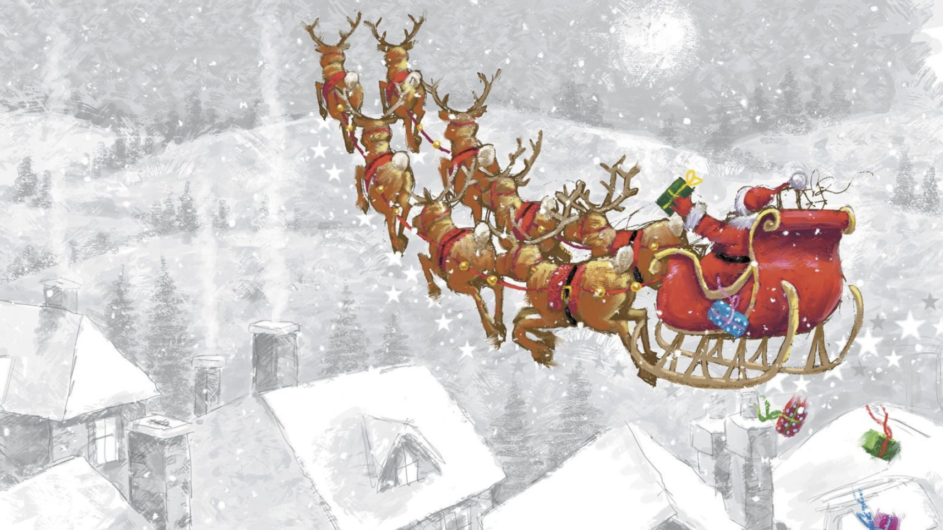 Sleigh with deers, Father Christmas Wallpaper, 1920x1080 Full HD Desktop