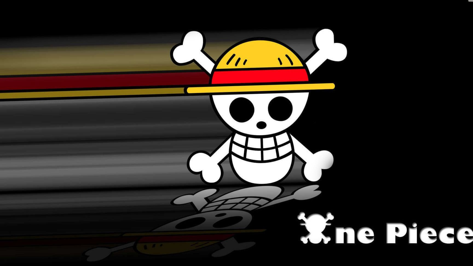 Straw Hat Pirates Jolly Roger, One Piece logo, Jolly Roger reflection, Full HD Desktop wallpaper