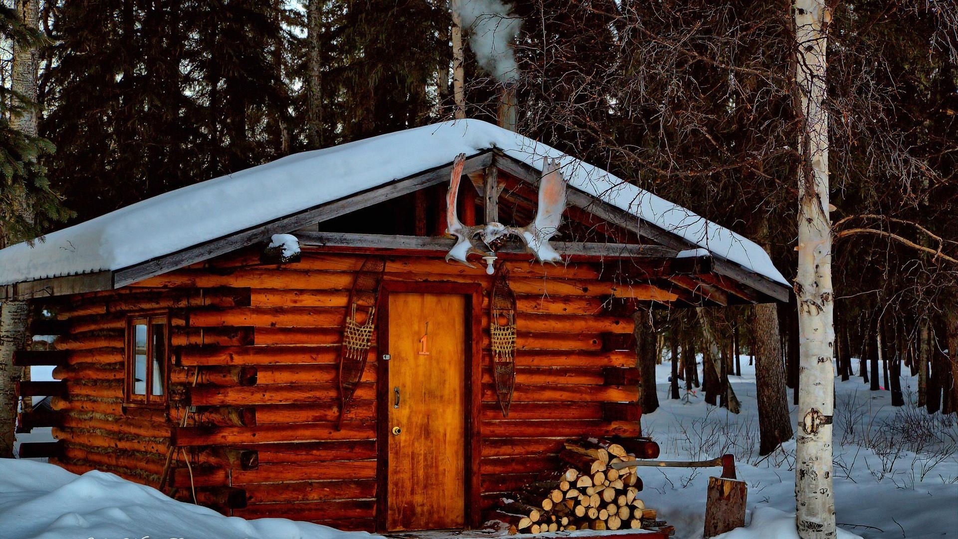 Alaska, Log Cabin Wallpaper, 1920x1080 Full HD Desktop
