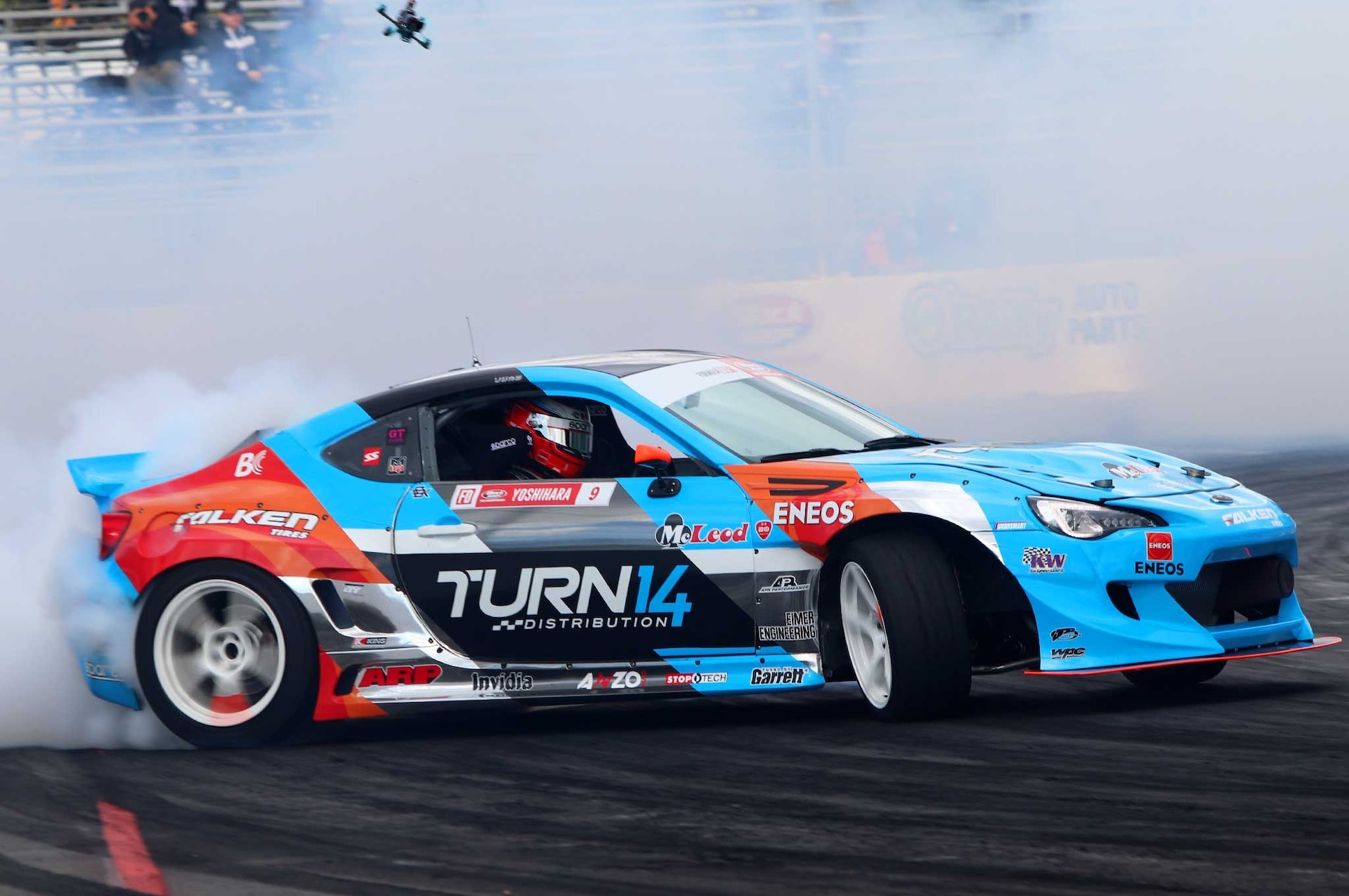 Dai Yoshihara Subaru BRZ, Turn 14 Distribution, Formula Drift tire smoke, HD Desktop wallpaper