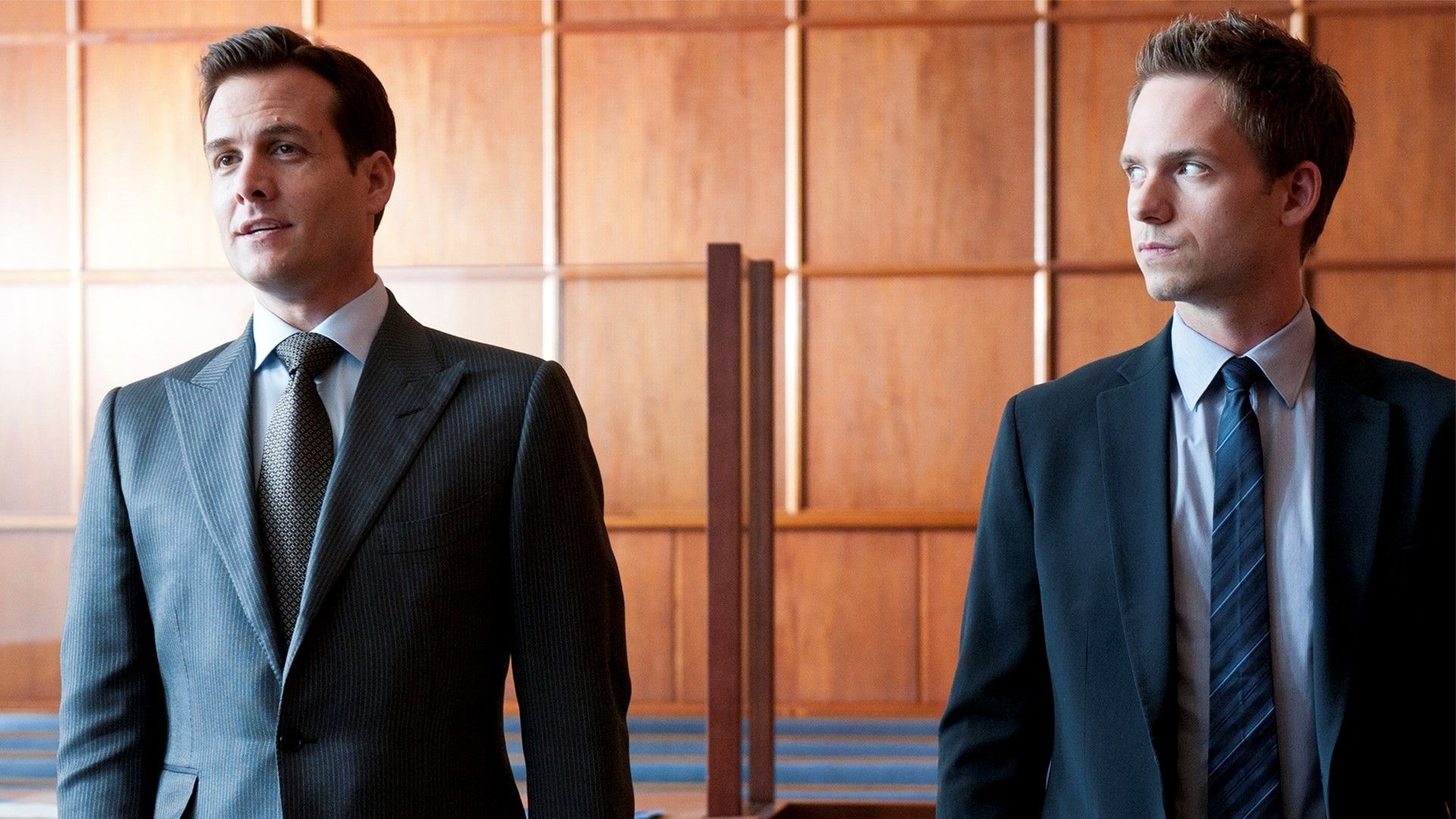 Harvey Specter, Mike Ross, wood-paneled law office, Full HD Desktop wallpaper