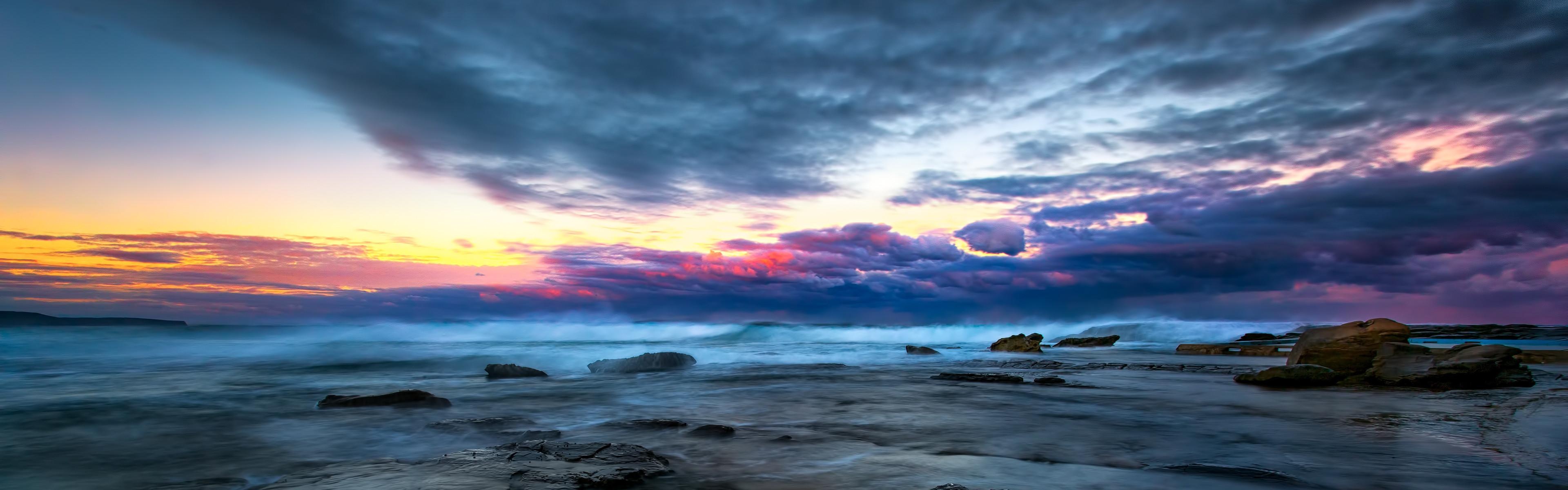 Rocky ocean, Dual Monitor Wallpaper, 3840x1200 Dual Screen Desktop