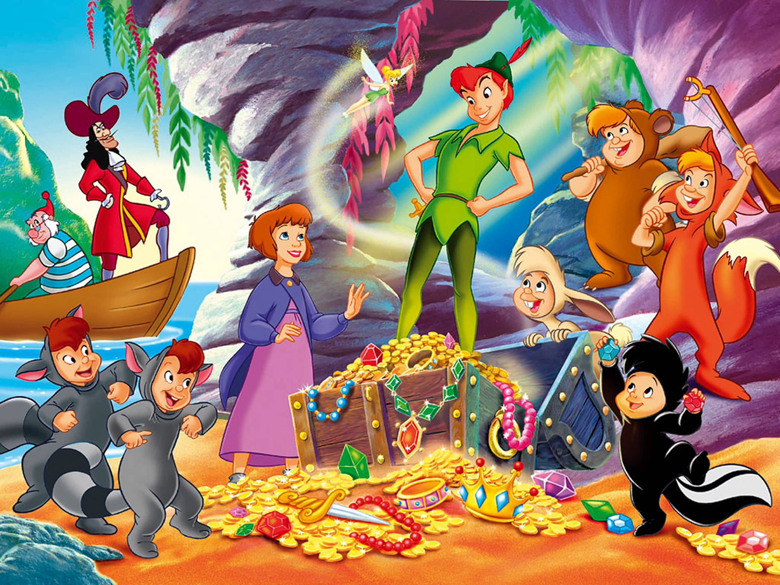Peter Pan, Jane Darling, Captain Hook and Mr. Smee, Tinker Bell, The Lost Boys, HD Desktop wallpaper