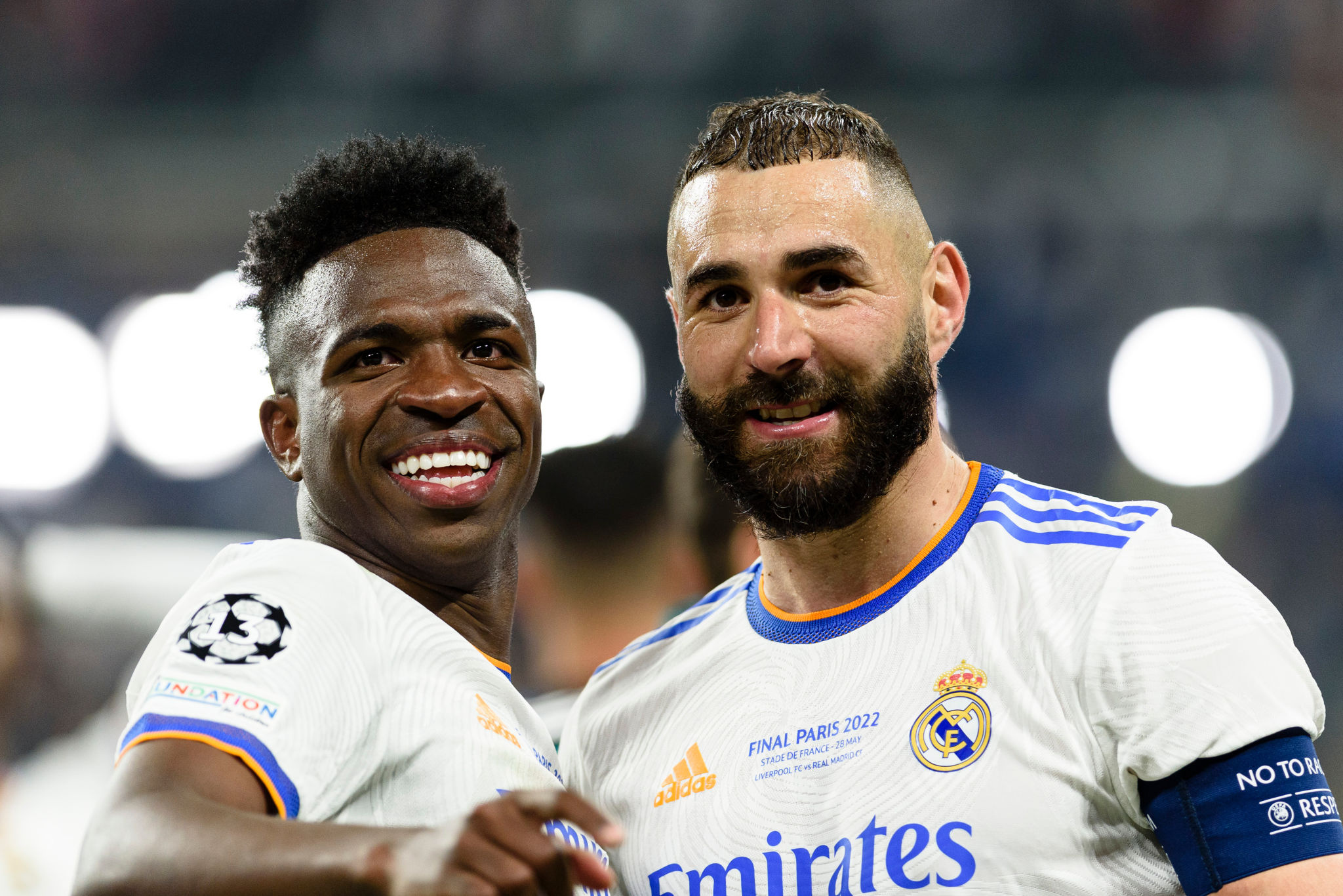 Vinicius Junior, Karim Benzema, Real Madrid CF jersey, 2022 UEFA Champions League Final, HD Desktop wallpaper