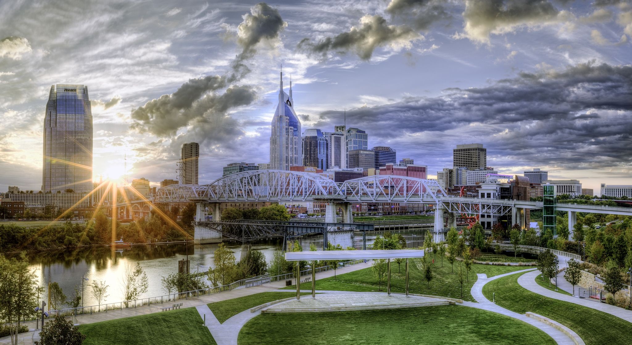 Nashville Skyline, Music city escape, Lakeside resort, Tranquil retreat, 2050x1120 HD Desktop