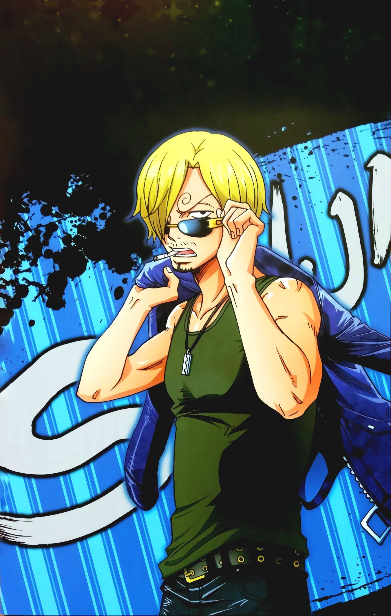 Sanji, tinted sunglasses, green tank top, HD Phone wallpaper