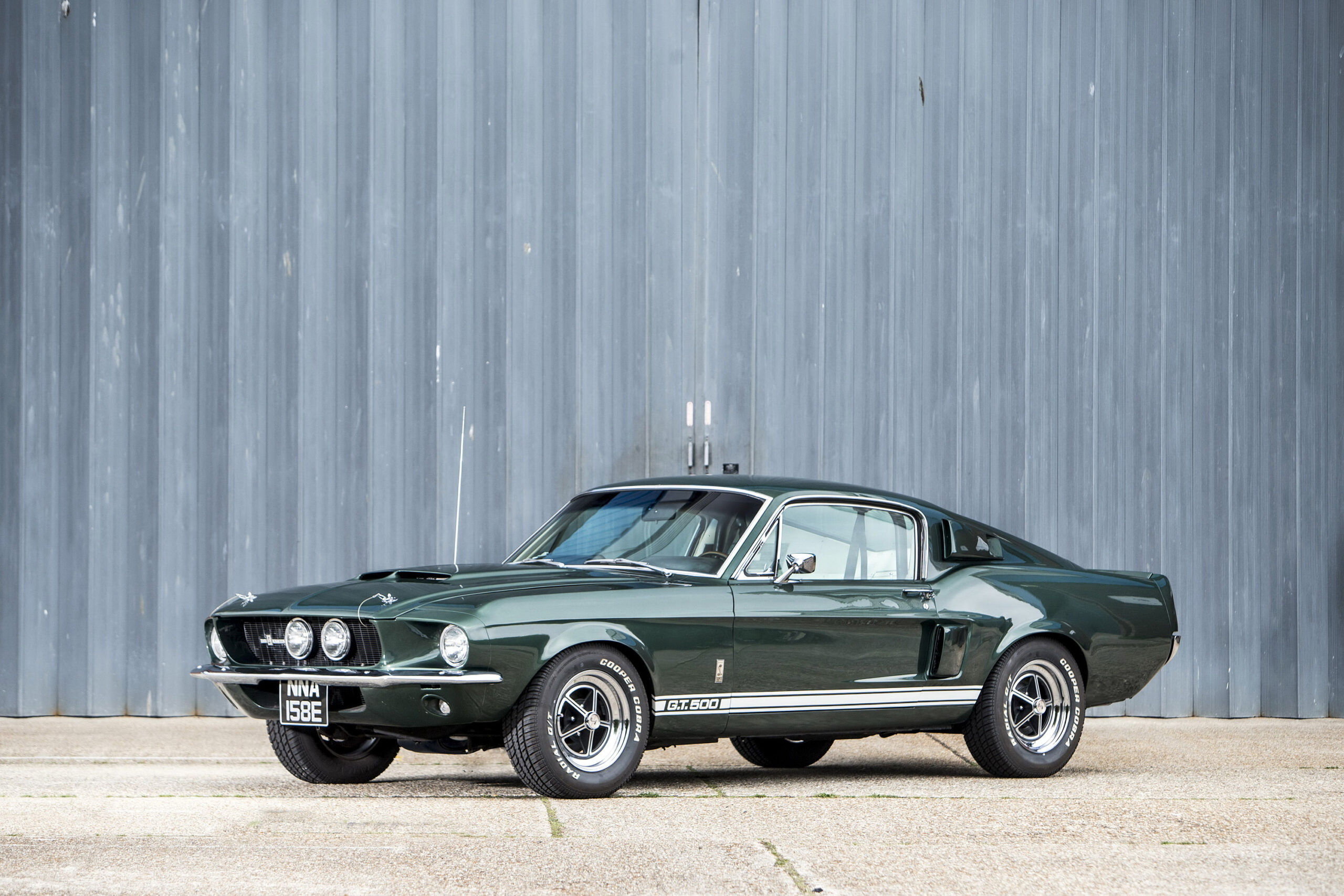 1967 Shelby GT500 Fastback, Cooper Cobra Radial tires, Corrugated metal wall, HD Desktop wallpaper